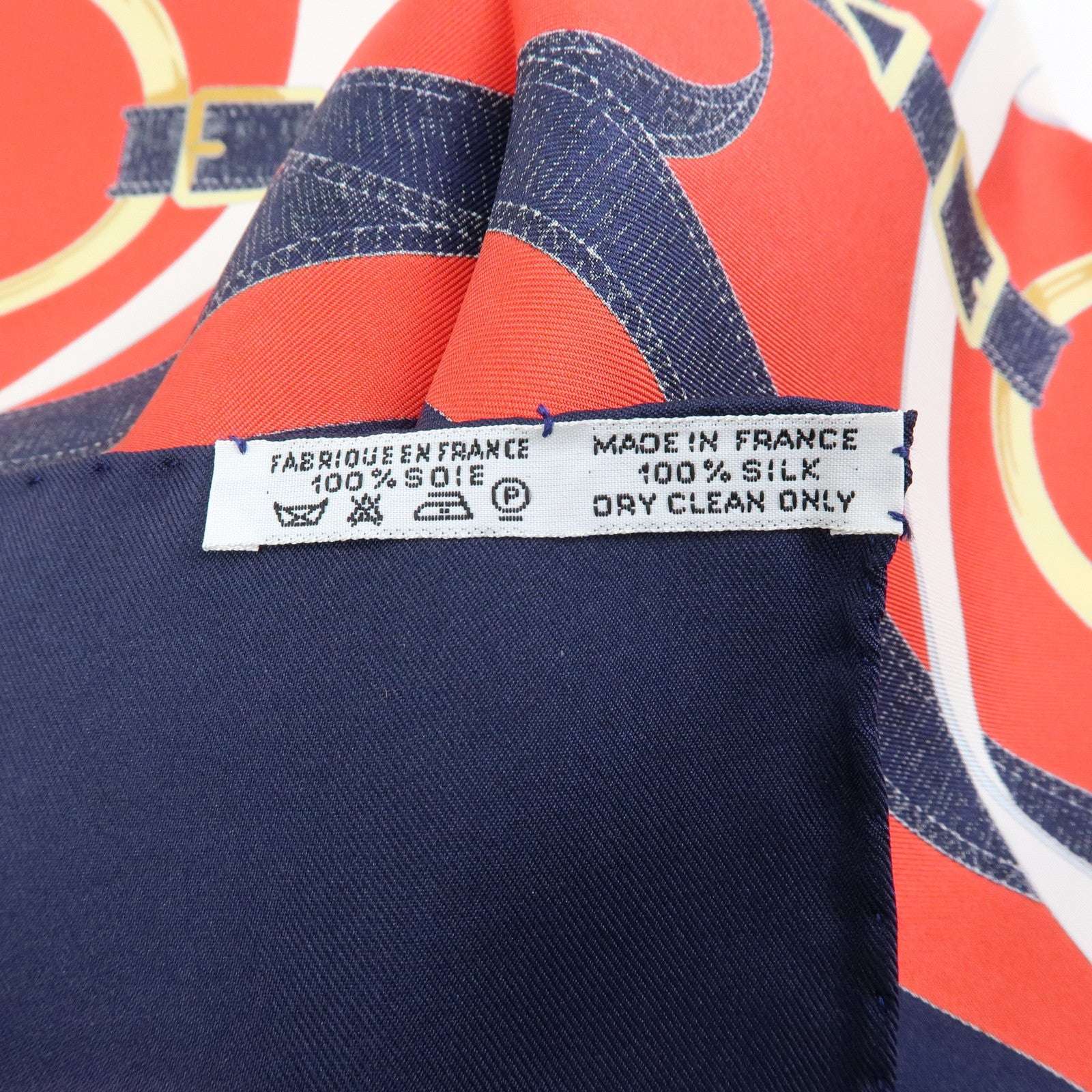 HERMES Carre 90 Silk 100% Scarf Eperon d'or Navy Red Gold