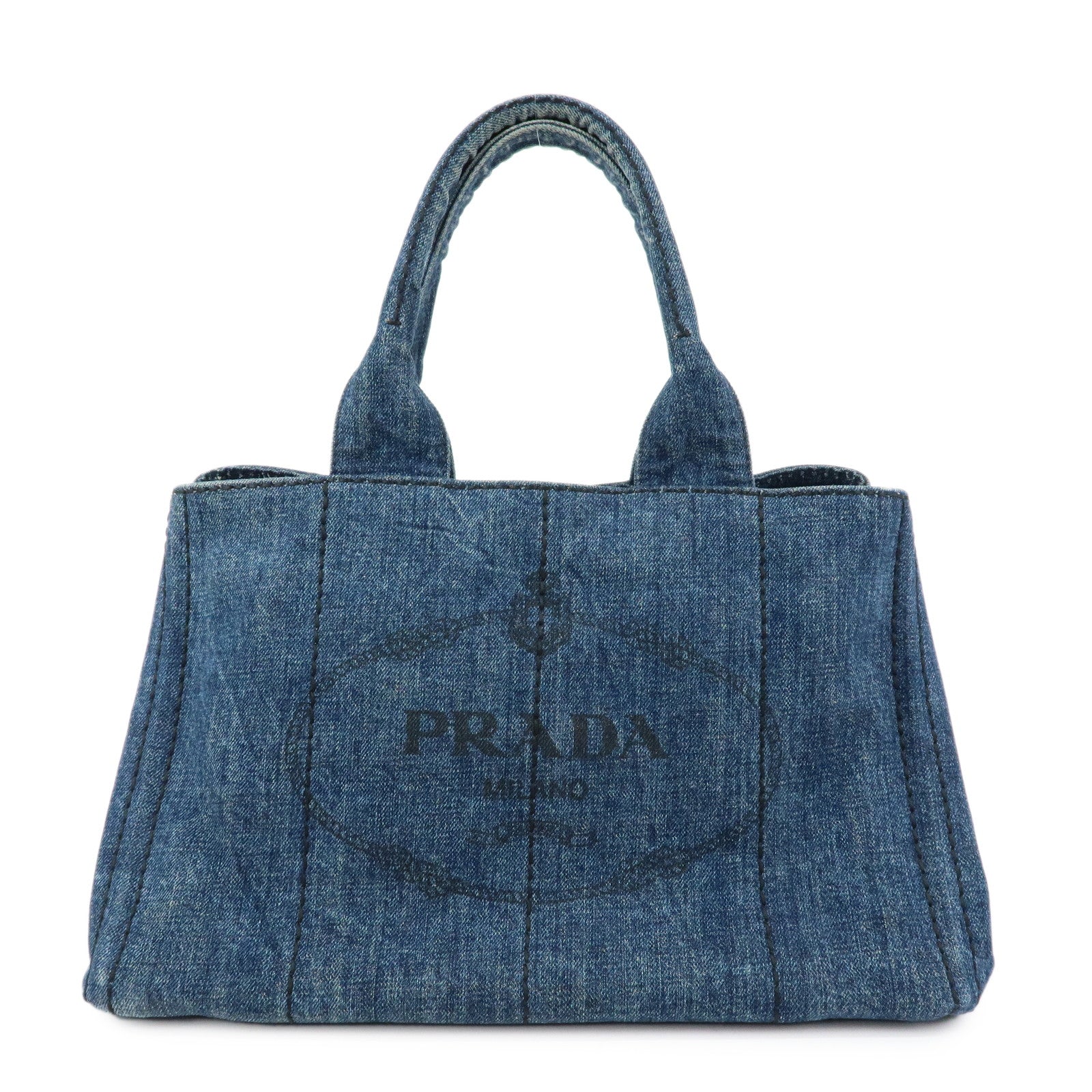 PRADA Logo Canapa Canvas Denim Tote Bag Hand Bag B1877B