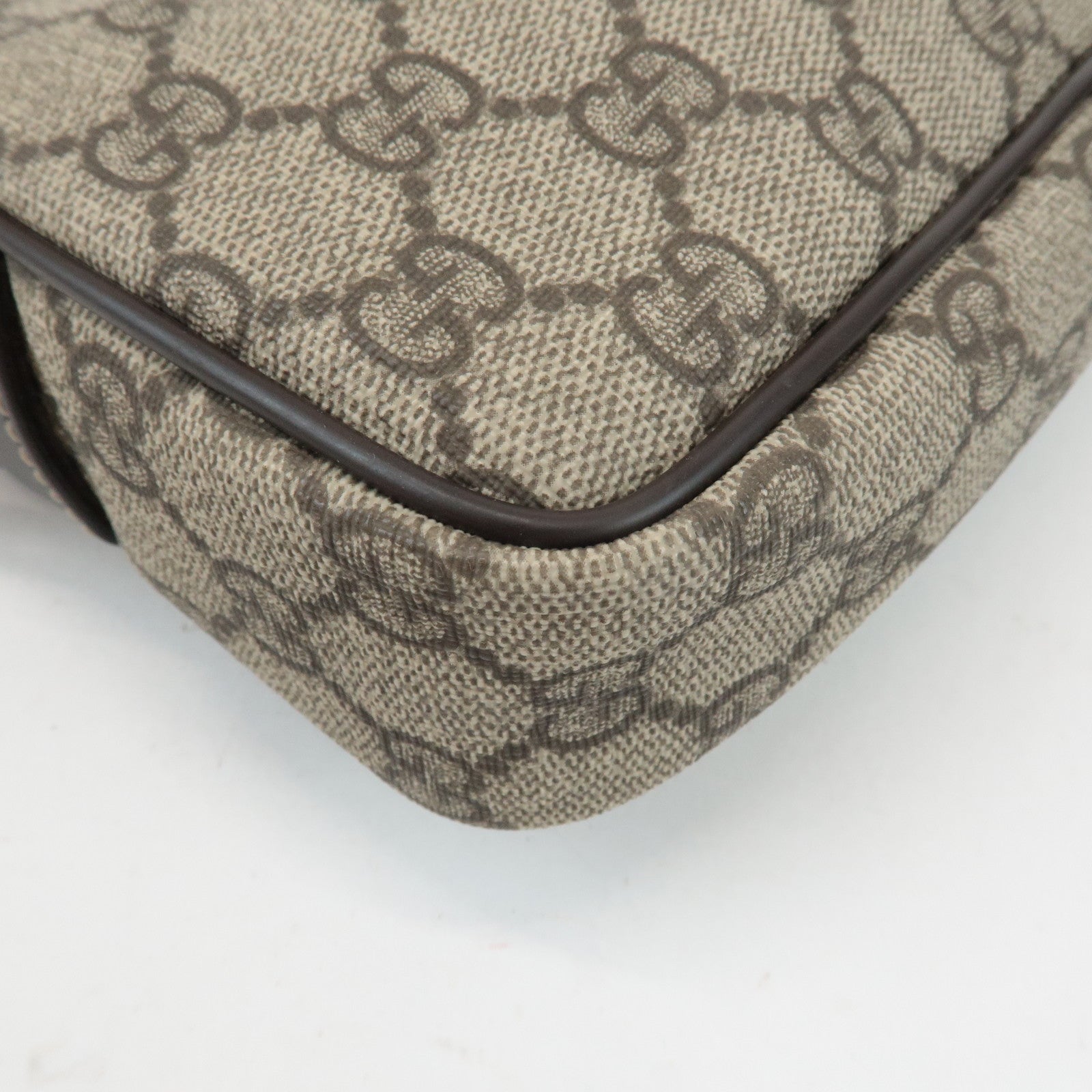 GUCCI GG Supreme Leather Shoulder Bag Beige Dark Brown 201447 Used