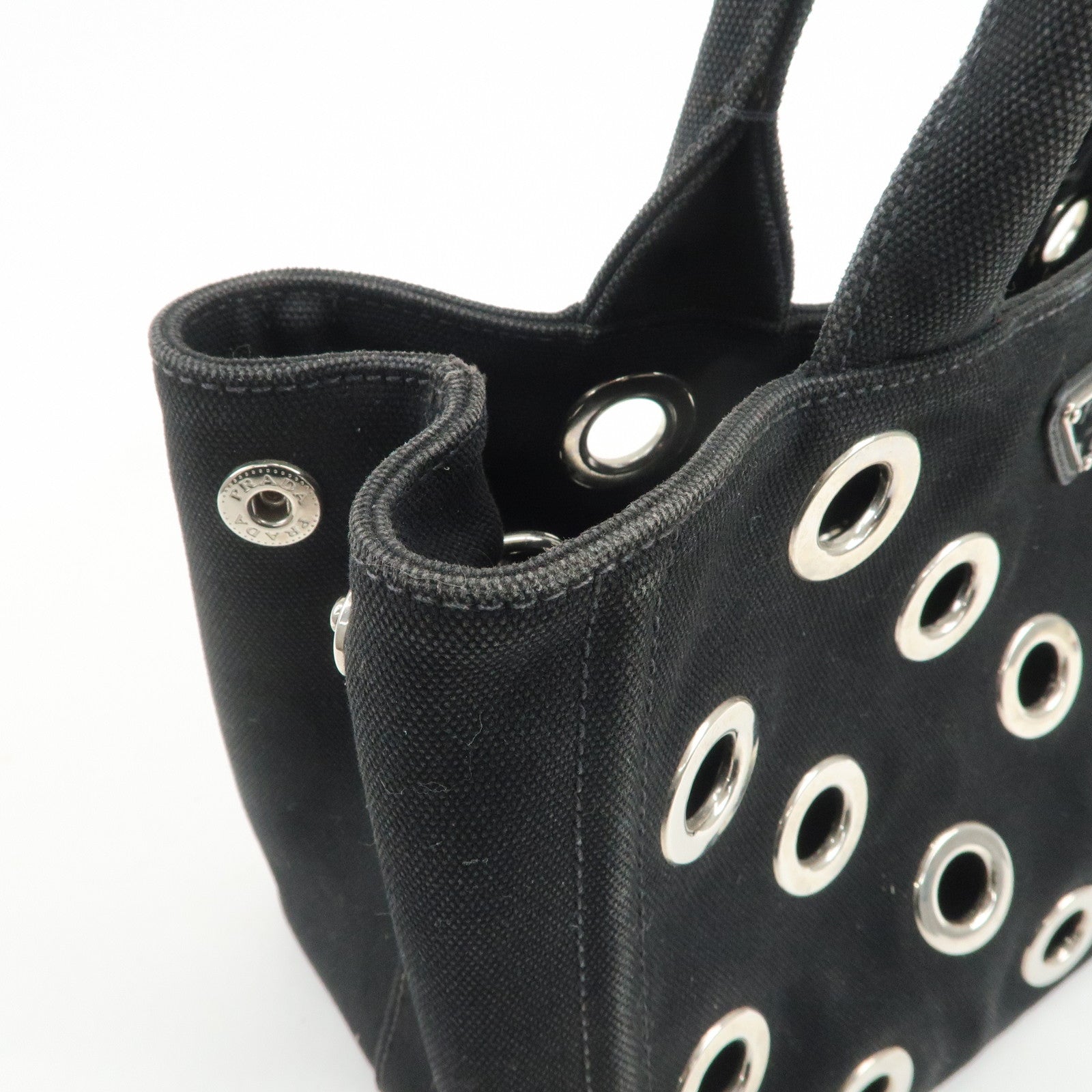 PRADA Canapa Mini Canvas Grommet 2Way Bag Hand Shoulder Bag Black