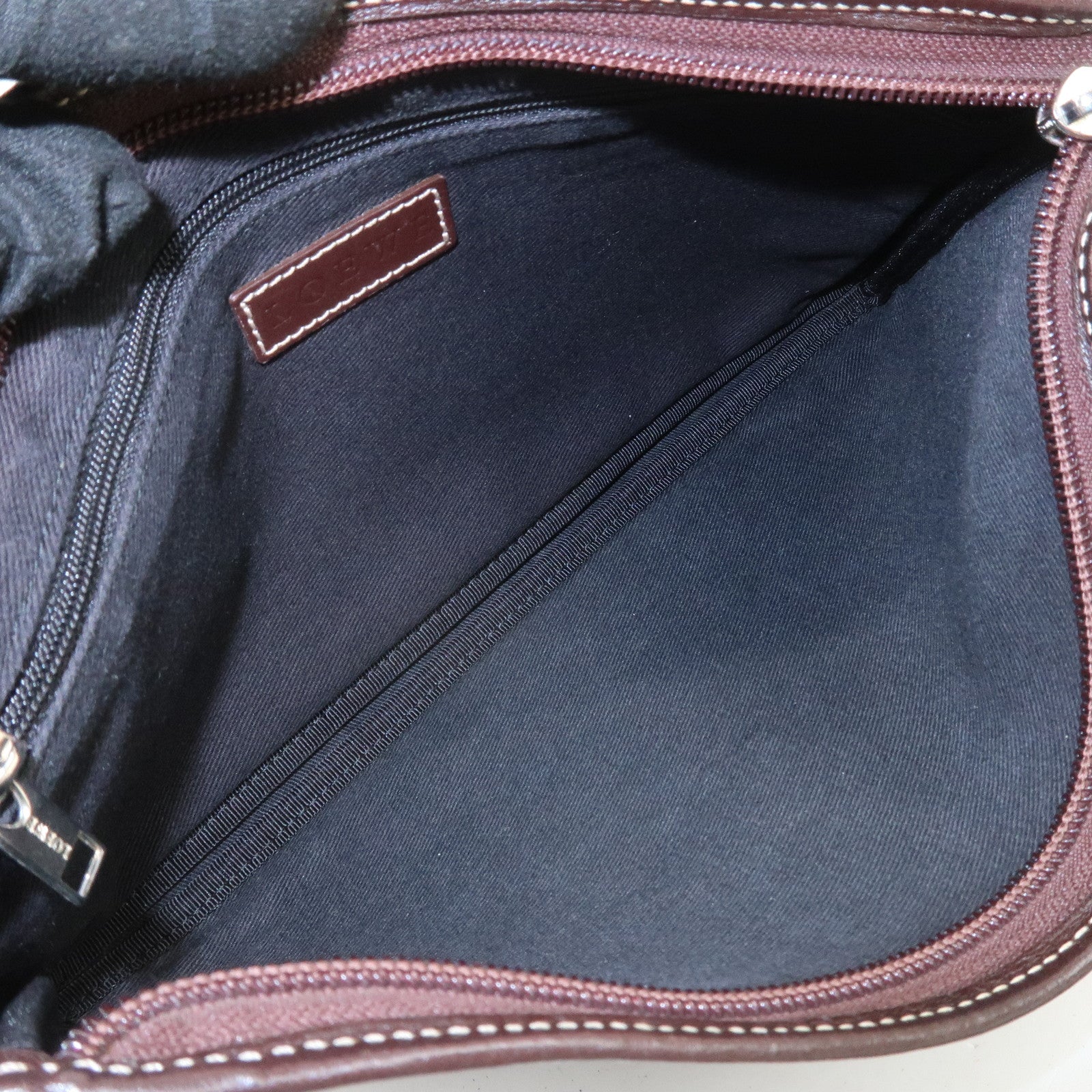 LOEWE Anagram Canvas Leather Shoulder Bag Hand Bag Denim Brown