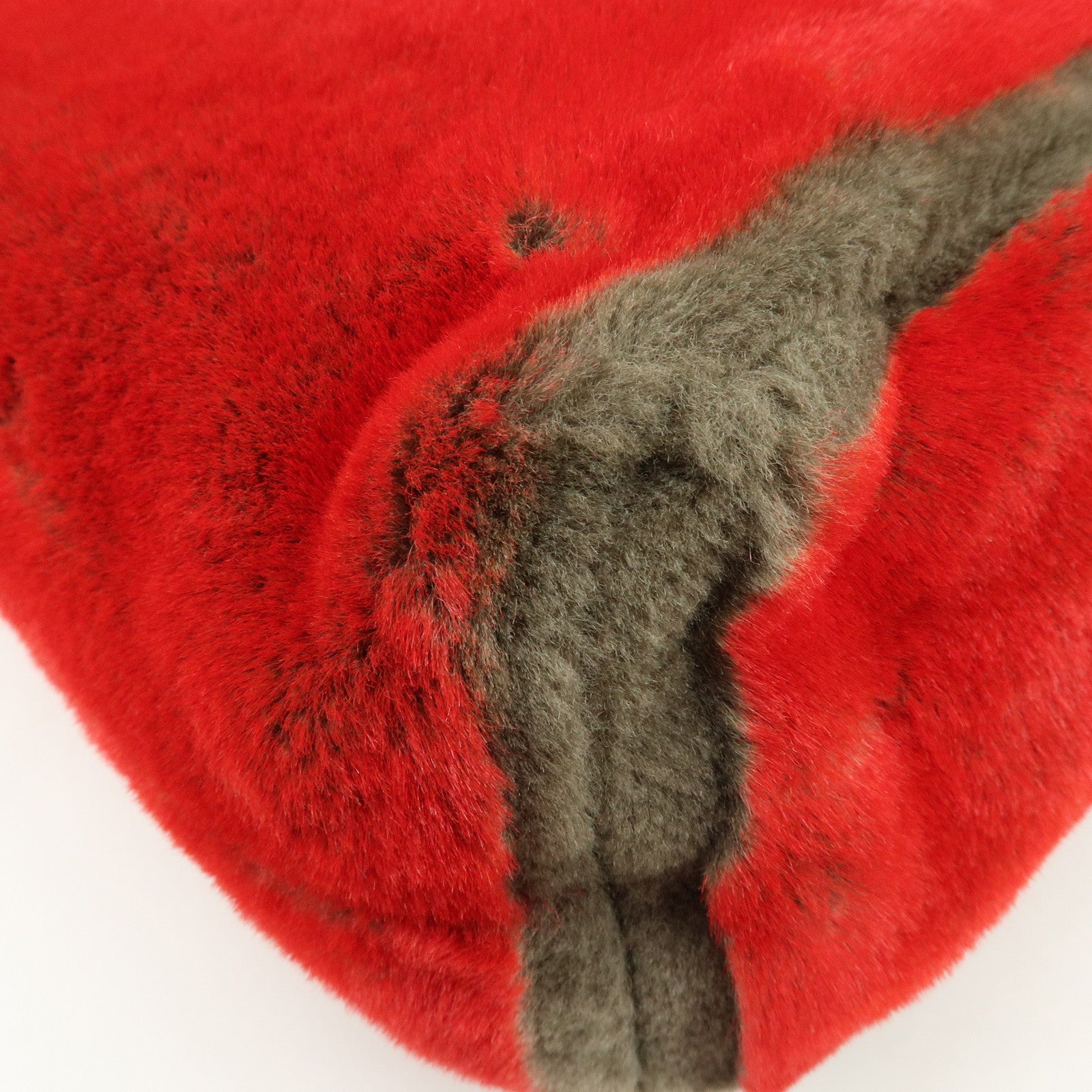 FENDI Fur Leather Tote Bag Hand Bag Shoulder Bag Red 321262900069