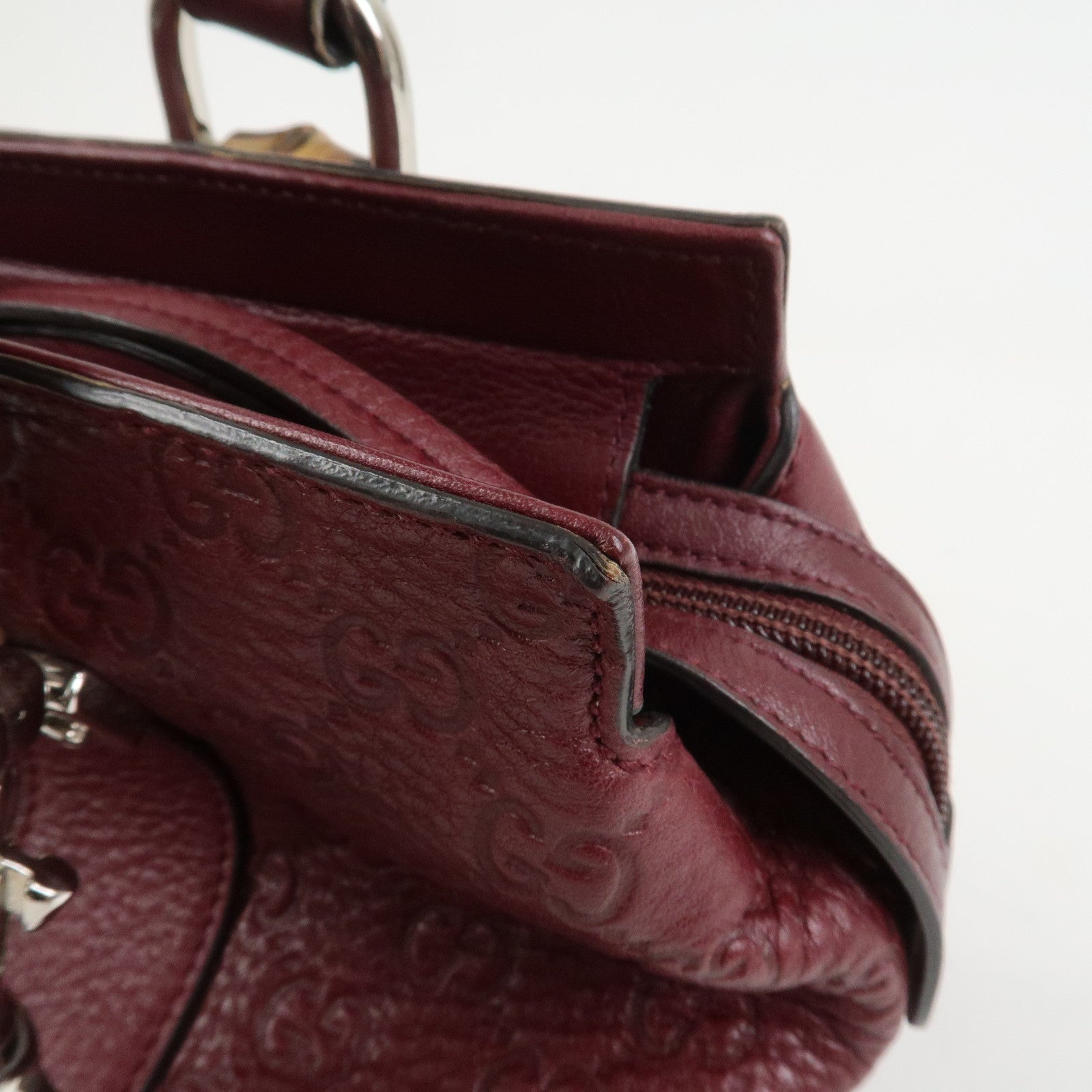 GUCCI Bamboo Guccissima Leather 2Way Bag Hand Bag Wine Red 355772