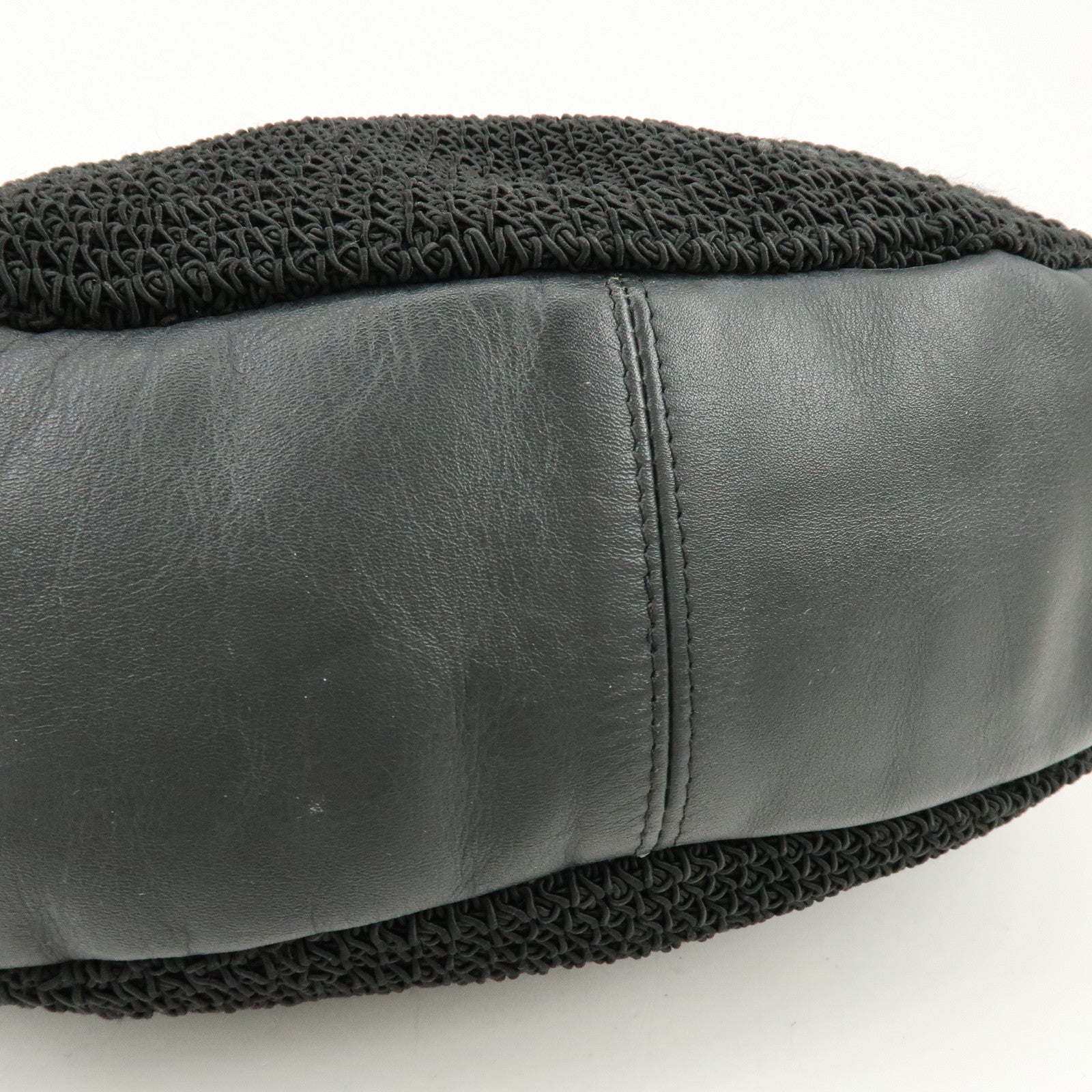 CHANEL COCO Mark Nylon Leather Kiss Lock Purse Shoulder Bag Black