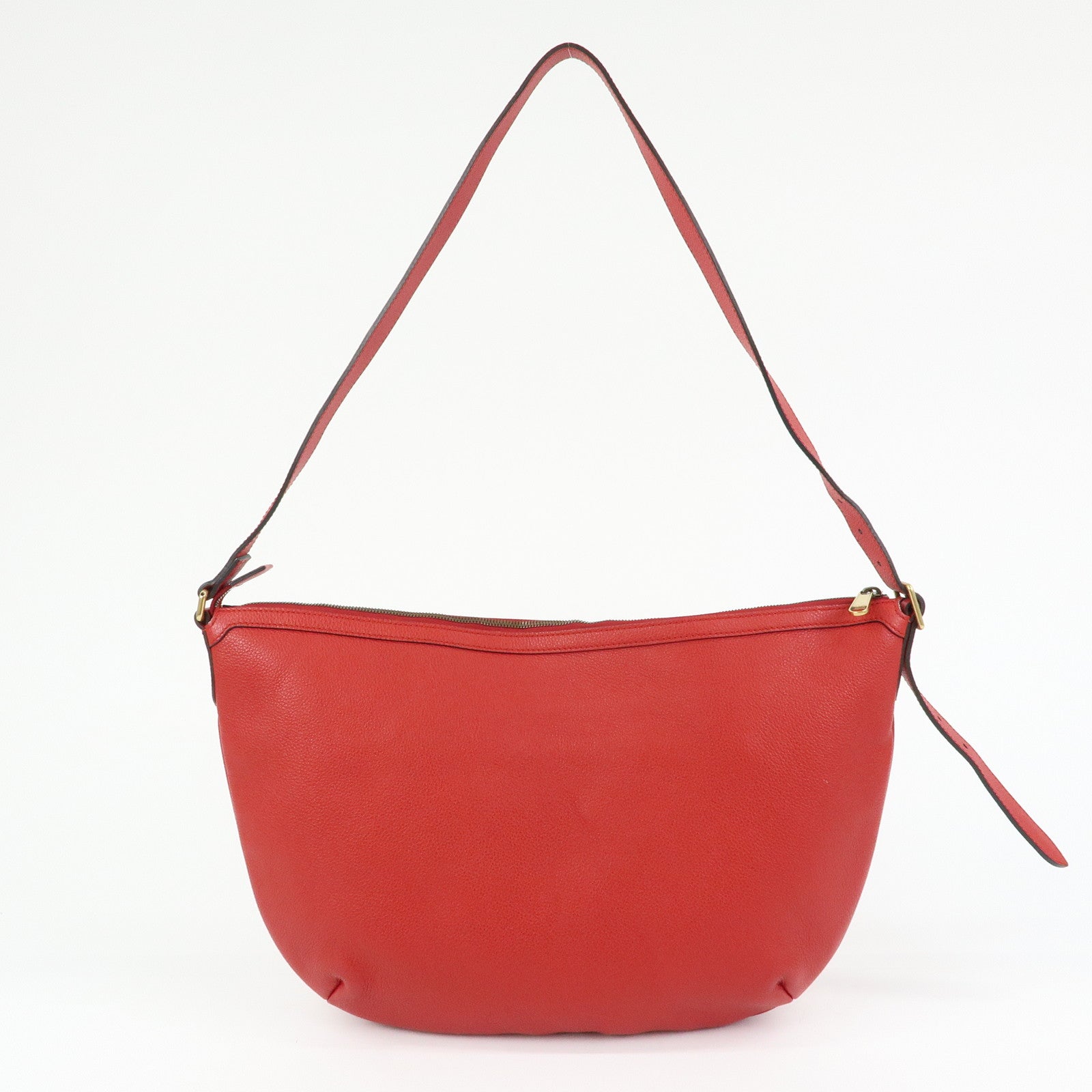 GUCCI Logo Sherry Half Moon Leather Shoulder Bag Red 523588
