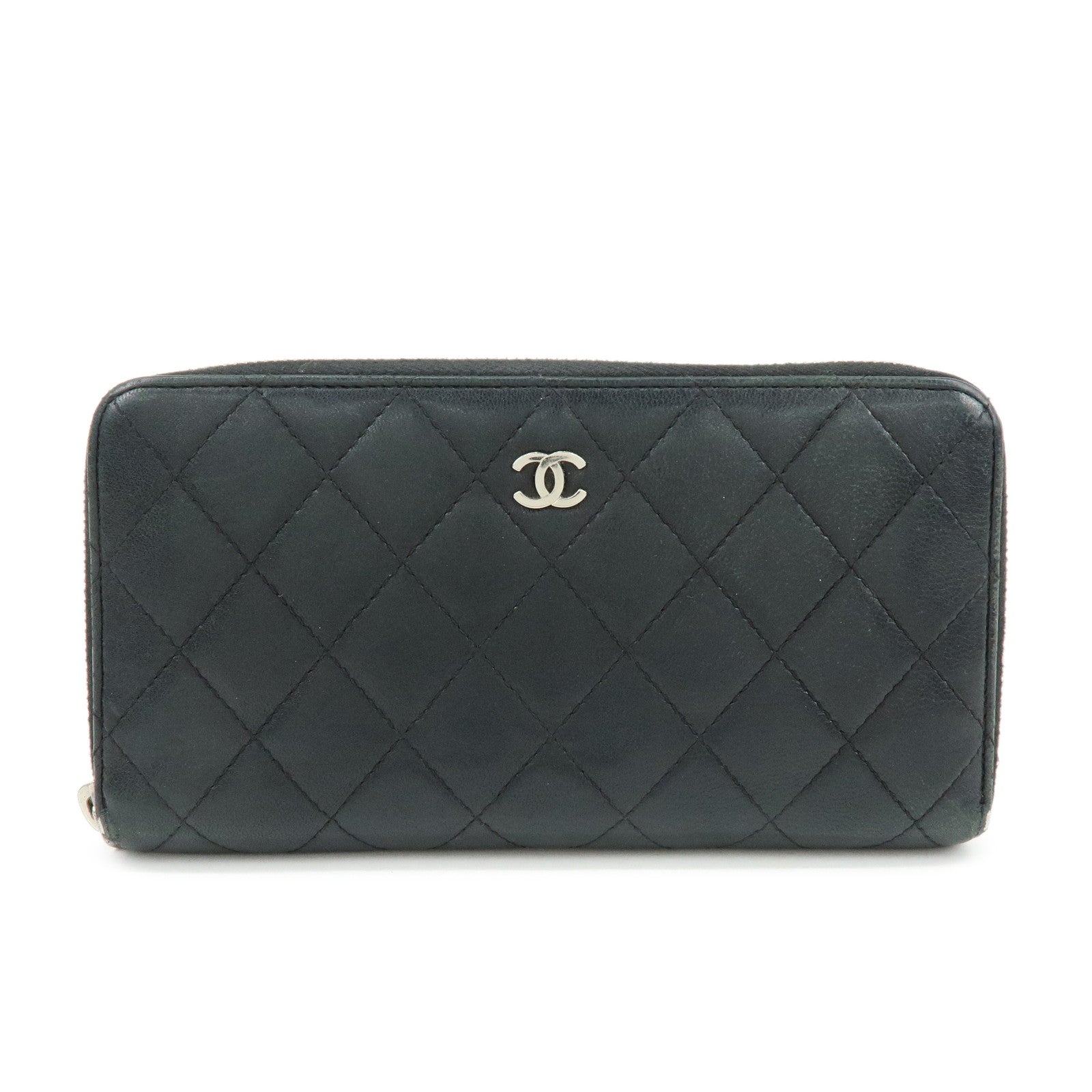 CHANEL Matelasse COCO Mark Round Zippy Long Wallet Black A50097