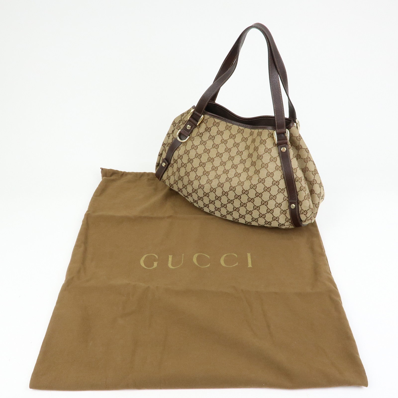 GUCCI Abbey GG Canvas Leather Tote Hand Bag Beige Brown 130736