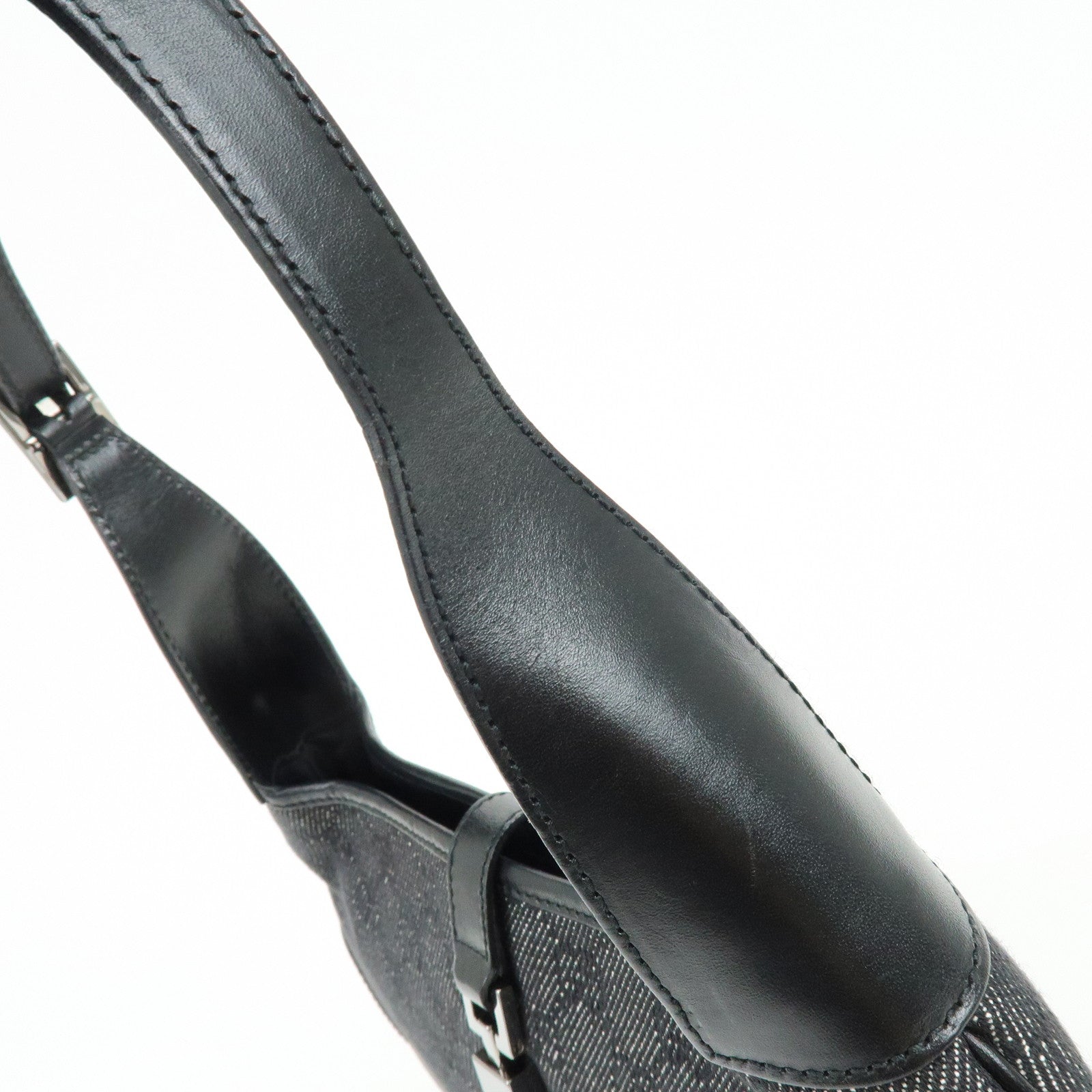 GUCCI Jackie GG Denim Leather Shoulder Bag Black 01147・001013
