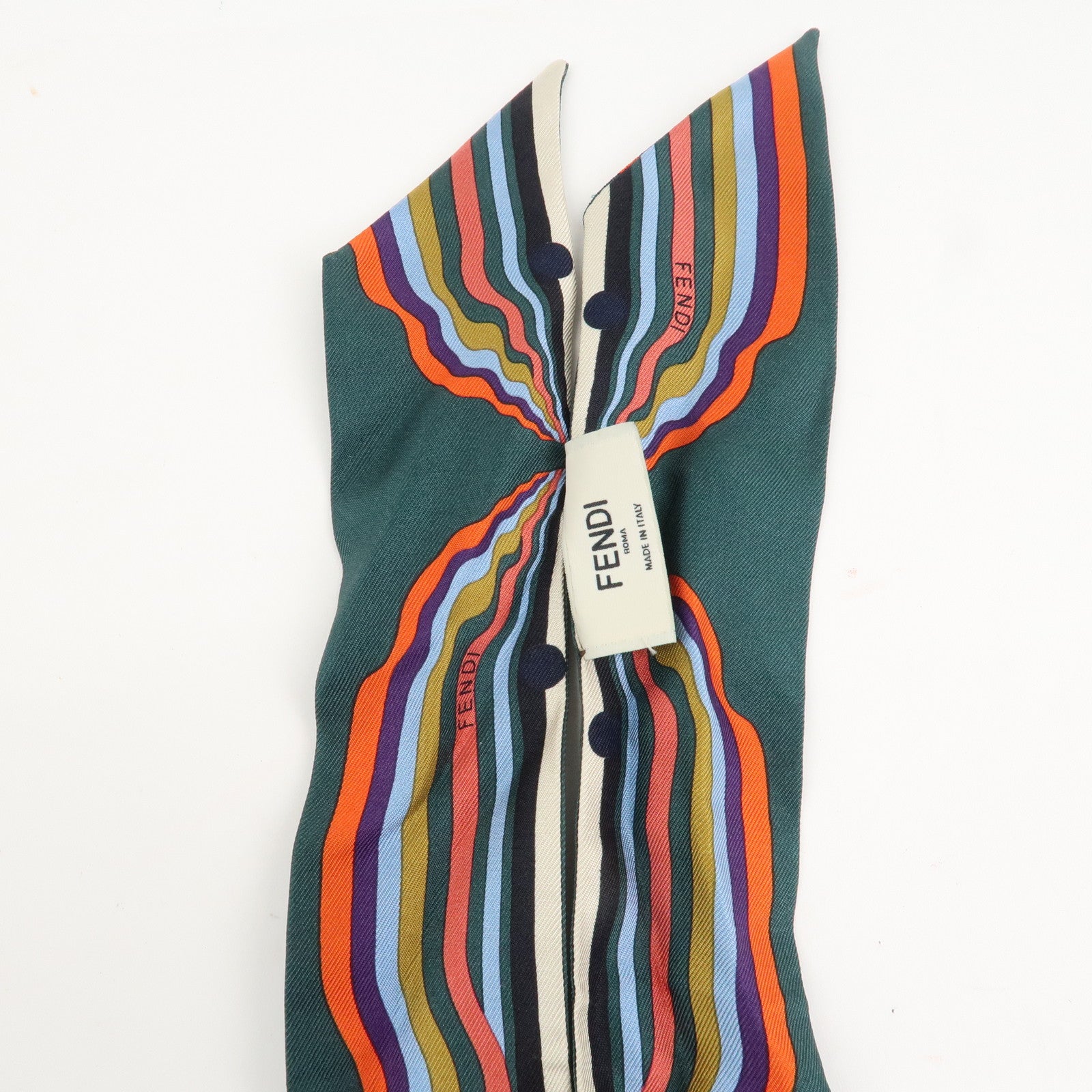 FENDI Silk Scarf Twilly Multicolor Green Used