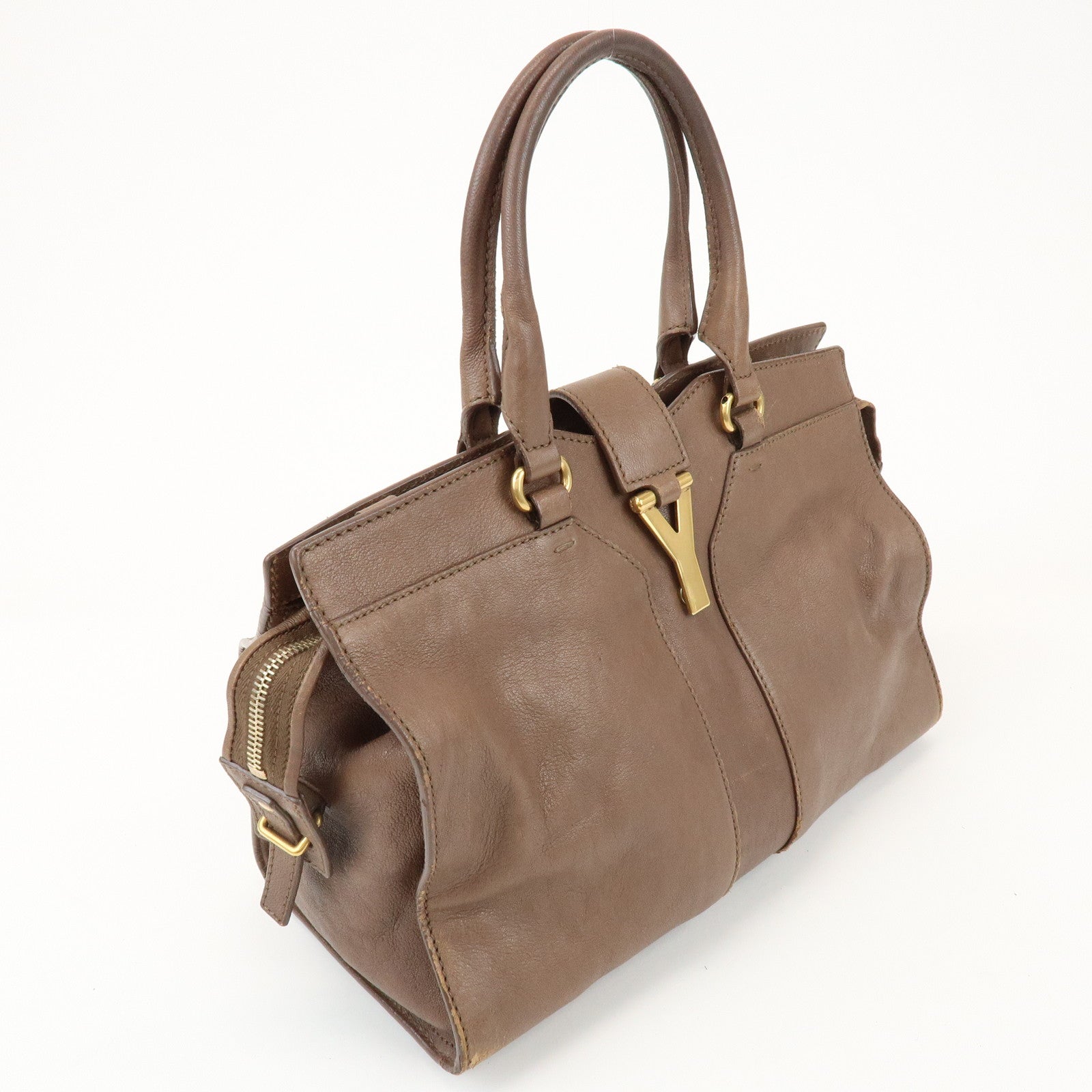 SAINT LAURENT PARIS Cabas Chyc Leather 2Way Bag Hand Bag Brown