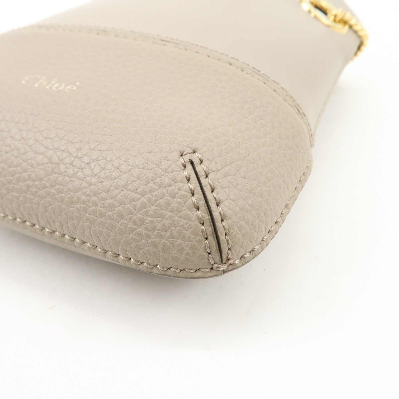 Chloe Leather Small Phone Pouch Hand Bag Shoulder Bag Greige