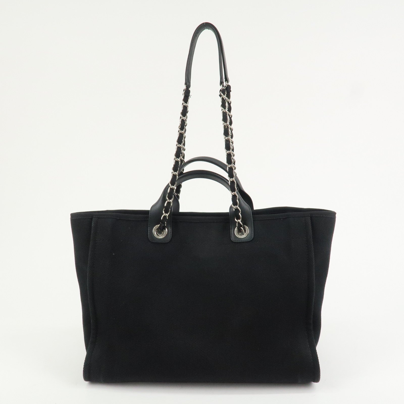 CHANEL Deauville GM Canvas Leather 2Way Tote Bag Black A66941