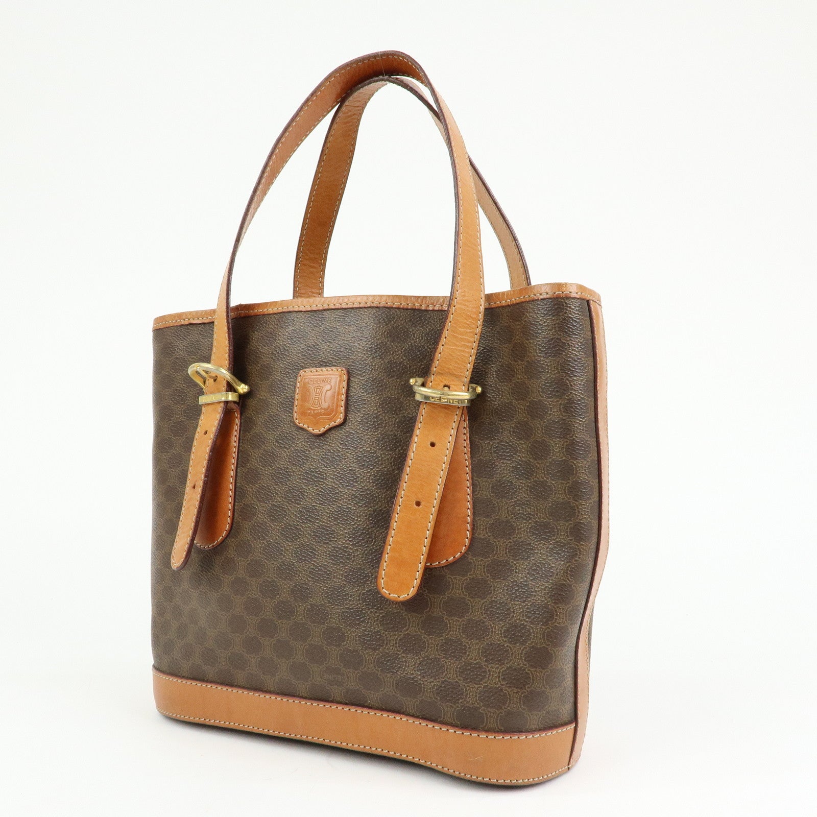 CELINE Macadam PVC Leather Tote Bag Hand Bag Shoulder Bag Brown