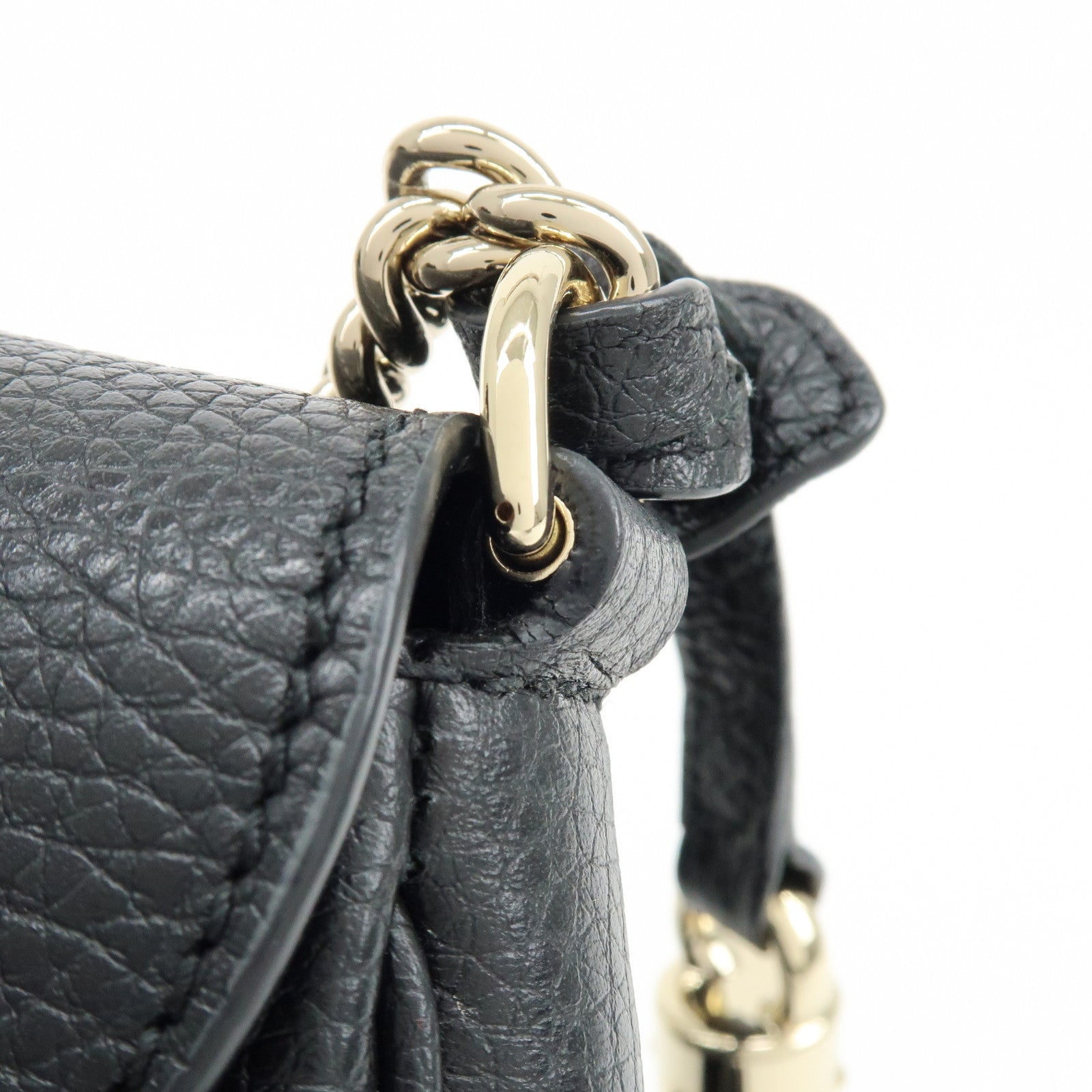 GUCCI SOHO Interlocking G Leather Chain Shoulder Bag Black 536224