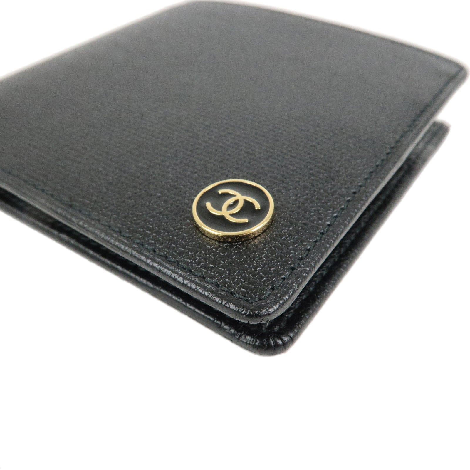 CHANEL COCO Button Leather Bi-Fold Compact Wallet Black A20901