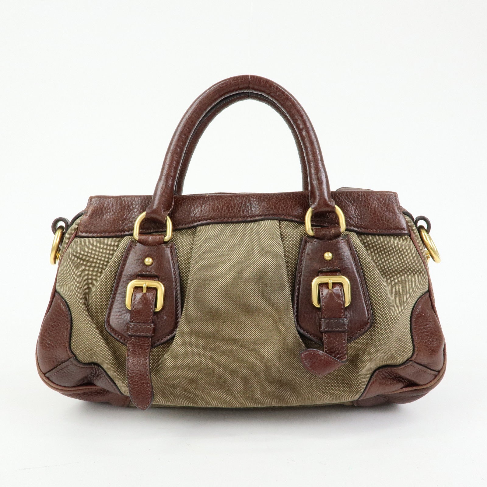 PRADA Logo Jacquard Leather 2Way Bag Hand Bag Shoulder Bag Brown