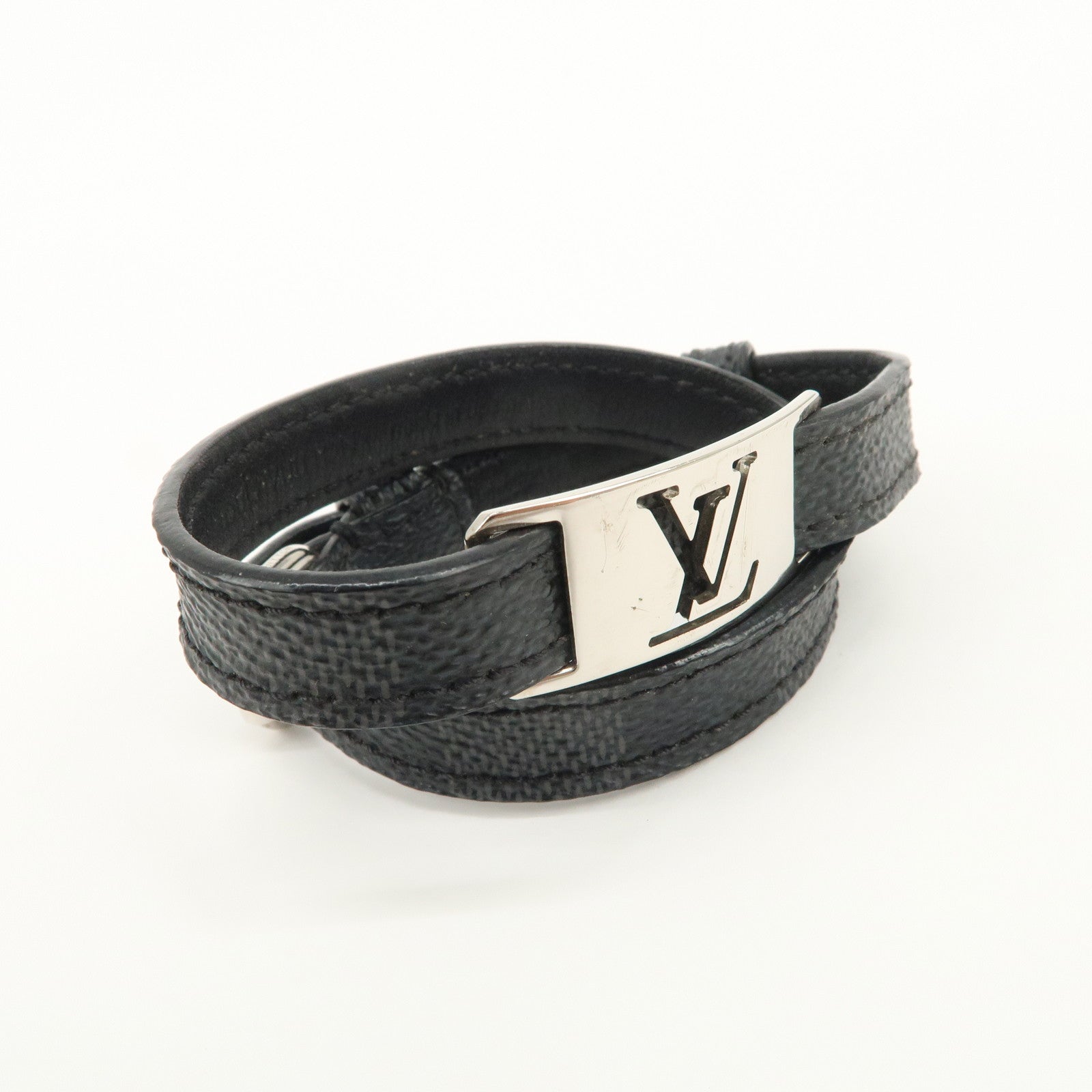 Louis Vuitton Damier Graphite Bracelet Sign It Black Silver M6616E