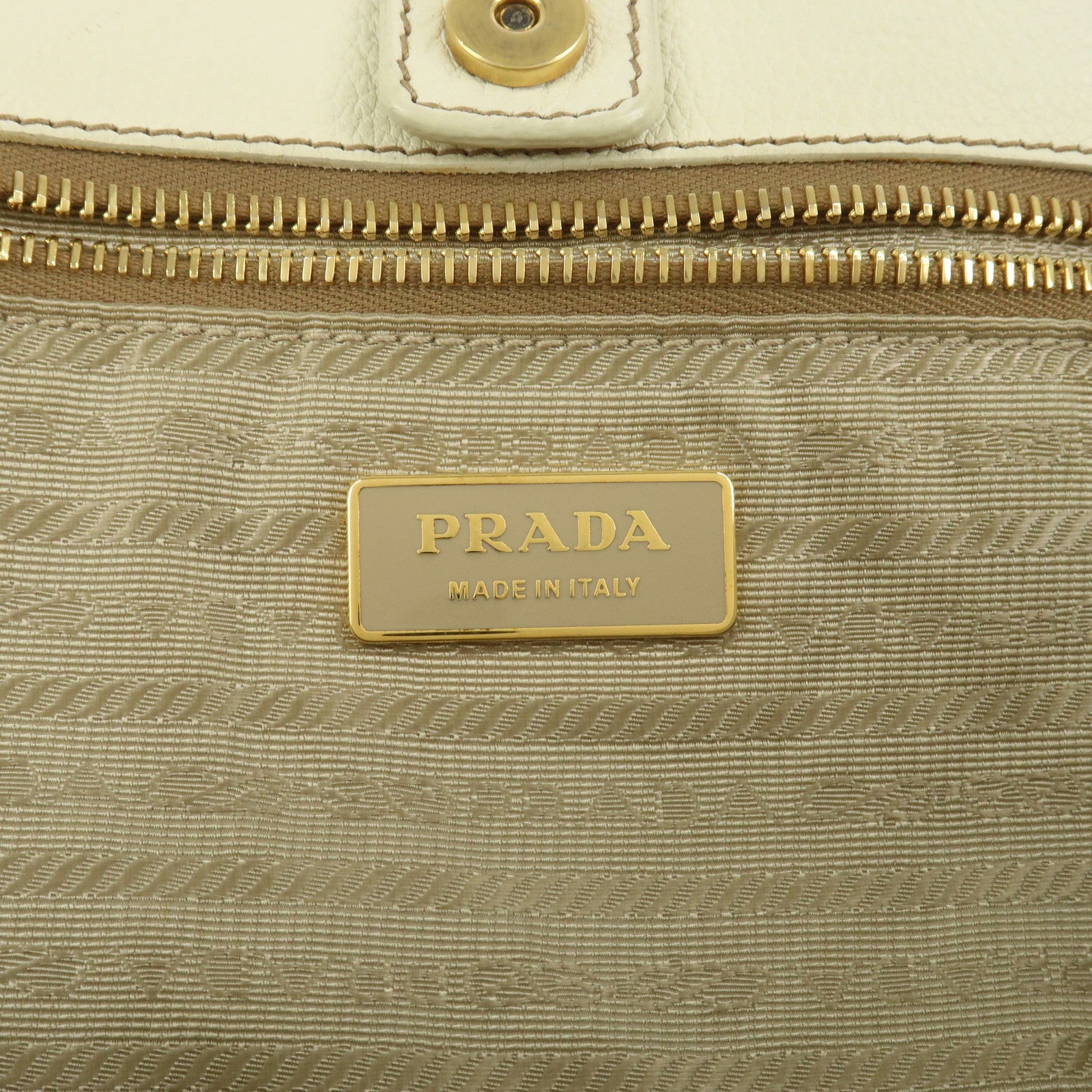 PRADA Logo Calf Leather Tote Bag Shoulder Bag Ivory BR3844