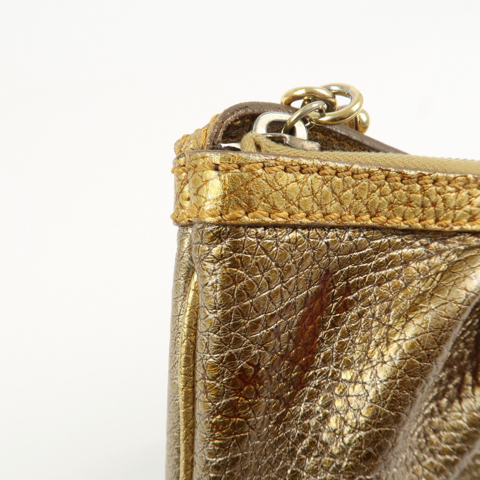 FENDI Leather Accessory Pouch Hand Bag Shoulder Bag Gold 8BR566