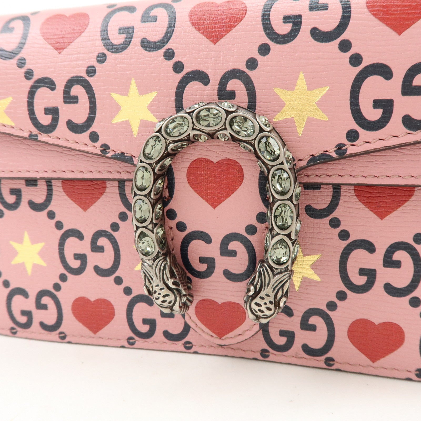 GUCCI Dionysus Super Mini Bag Heart Chain Shoulder Bag Pink 476432