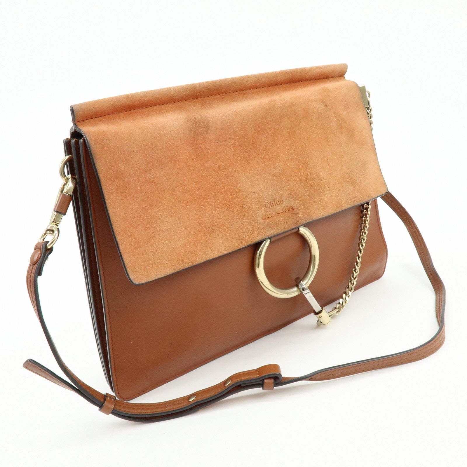 Chloe Faye Suede Leather Shoulder Bag Crossbody Bag Brown