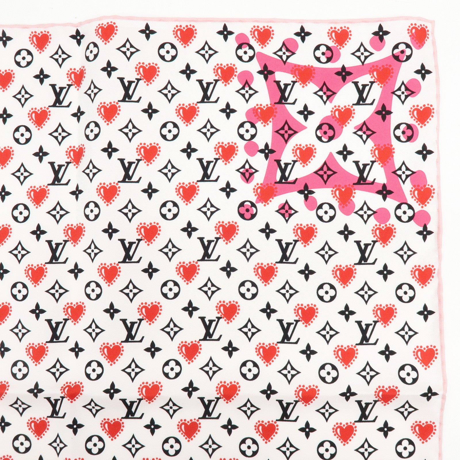 Louis Vuitton Monogram Carre Silk 100% Scarf White Pink M77354
