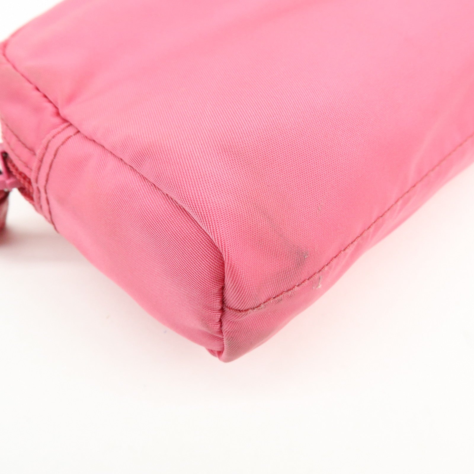 PRADA Triangle Logo Nylon Leather Cosmetic Pouch Pink 1NA021