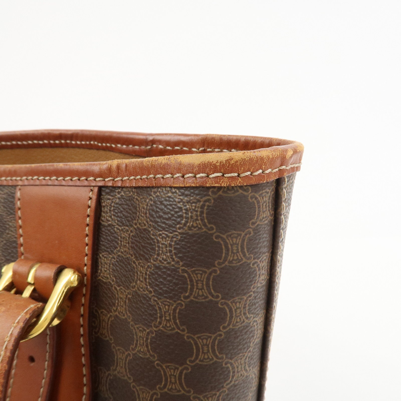 CELINE Macadam PVC Leather Tote Bag Hand Bag Shoulder Bag Brown