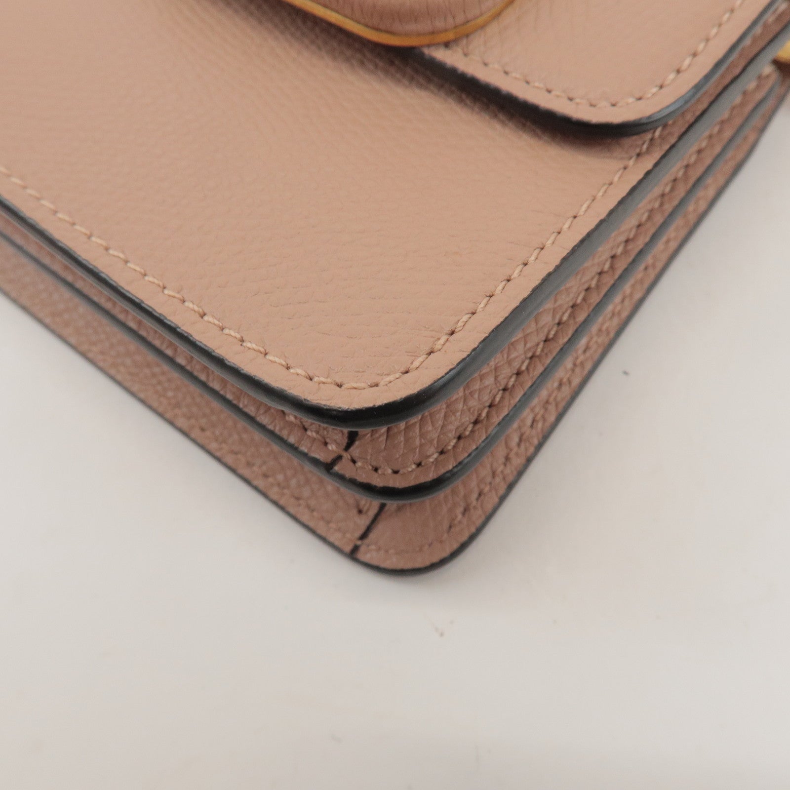 VALENTINO V Sling Leather Shoulder Bag Crossbody Bag Pink Beige