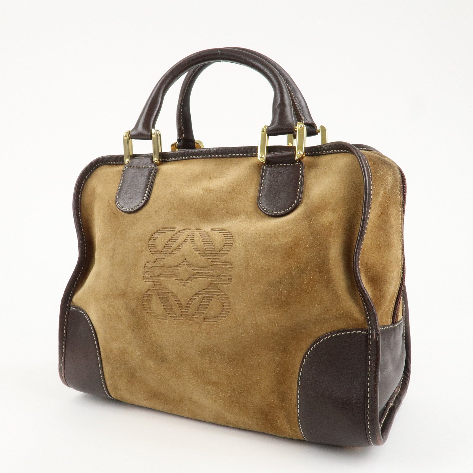 LOEWE Anagram Suede Leather Amazona 35 Brown Hand Bag Boston Bag Used