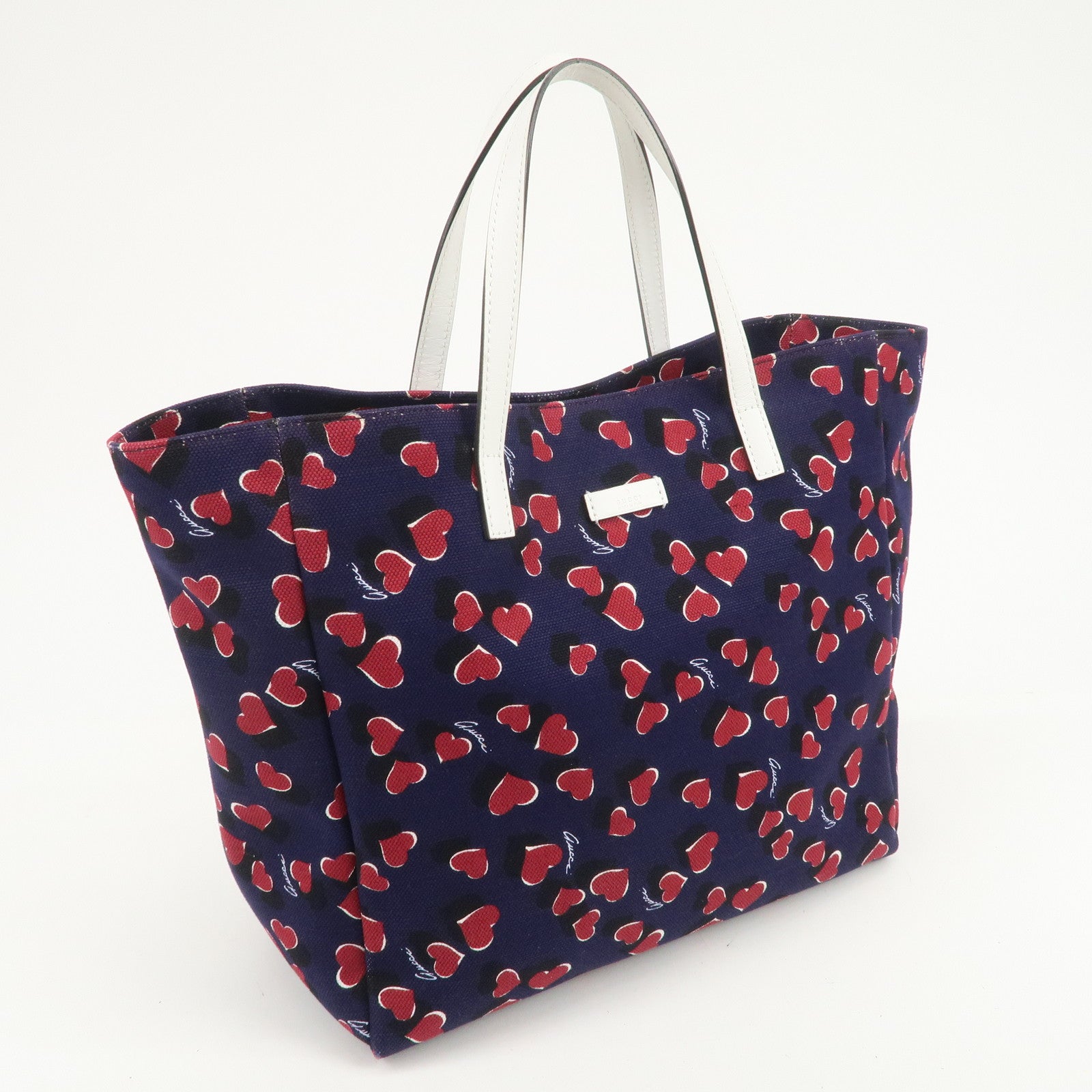 GUCCI Canvas Leather Tote Bag Hand Bag Heartbeat Navy 282439