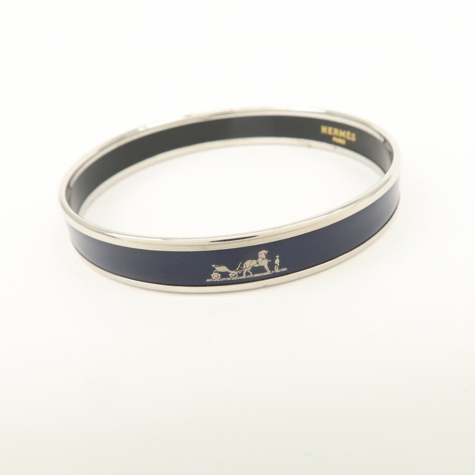 HERMES Email PM Bangle Bracelet Dark Navy Silver