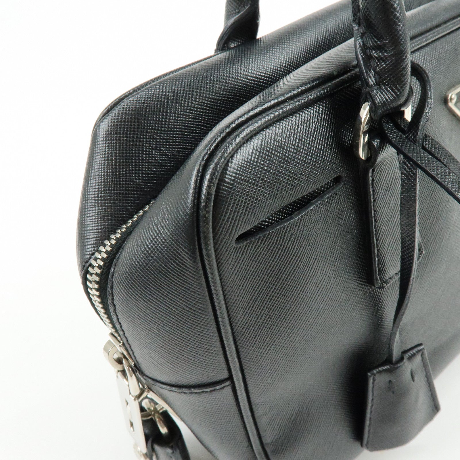 PRADA Triangle Logo Saffiano Leather Hand Bag Shoulder Bag Black