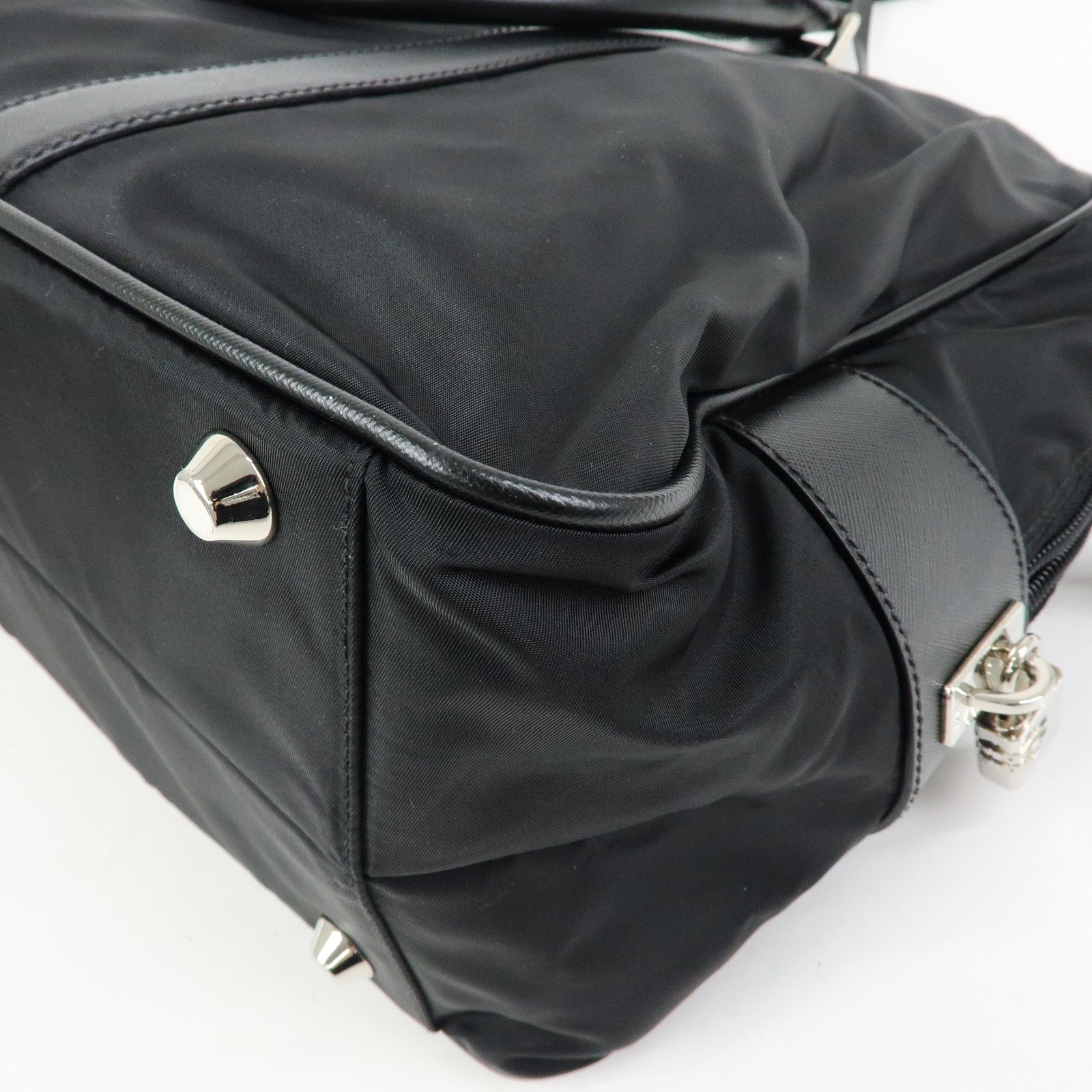 PRADA Triangle Logo Nylon Saffiano Leather Boston Bag Black VS0069