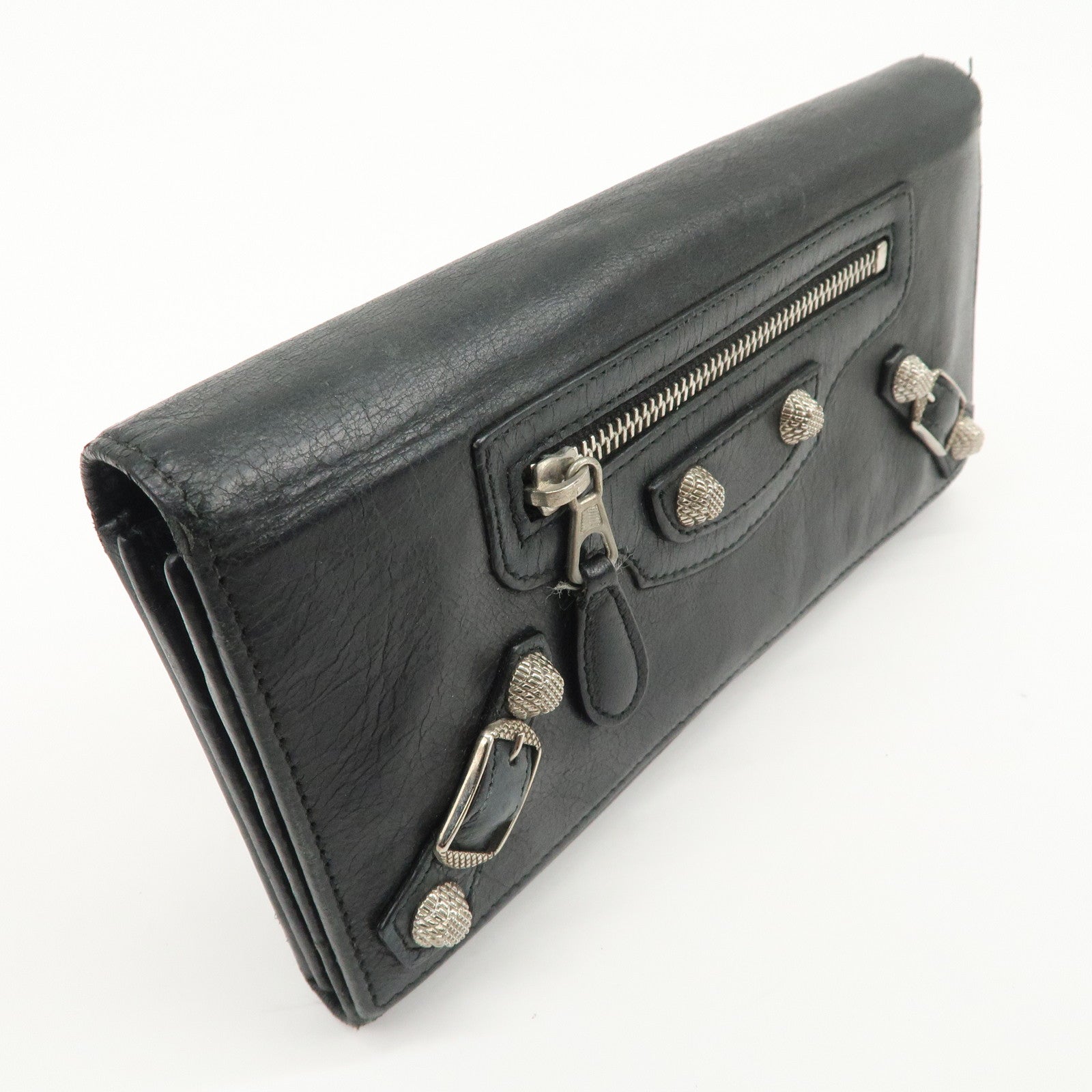 BALENCIAGA Logo Leather Giant Continental Long Wallet Black 253054