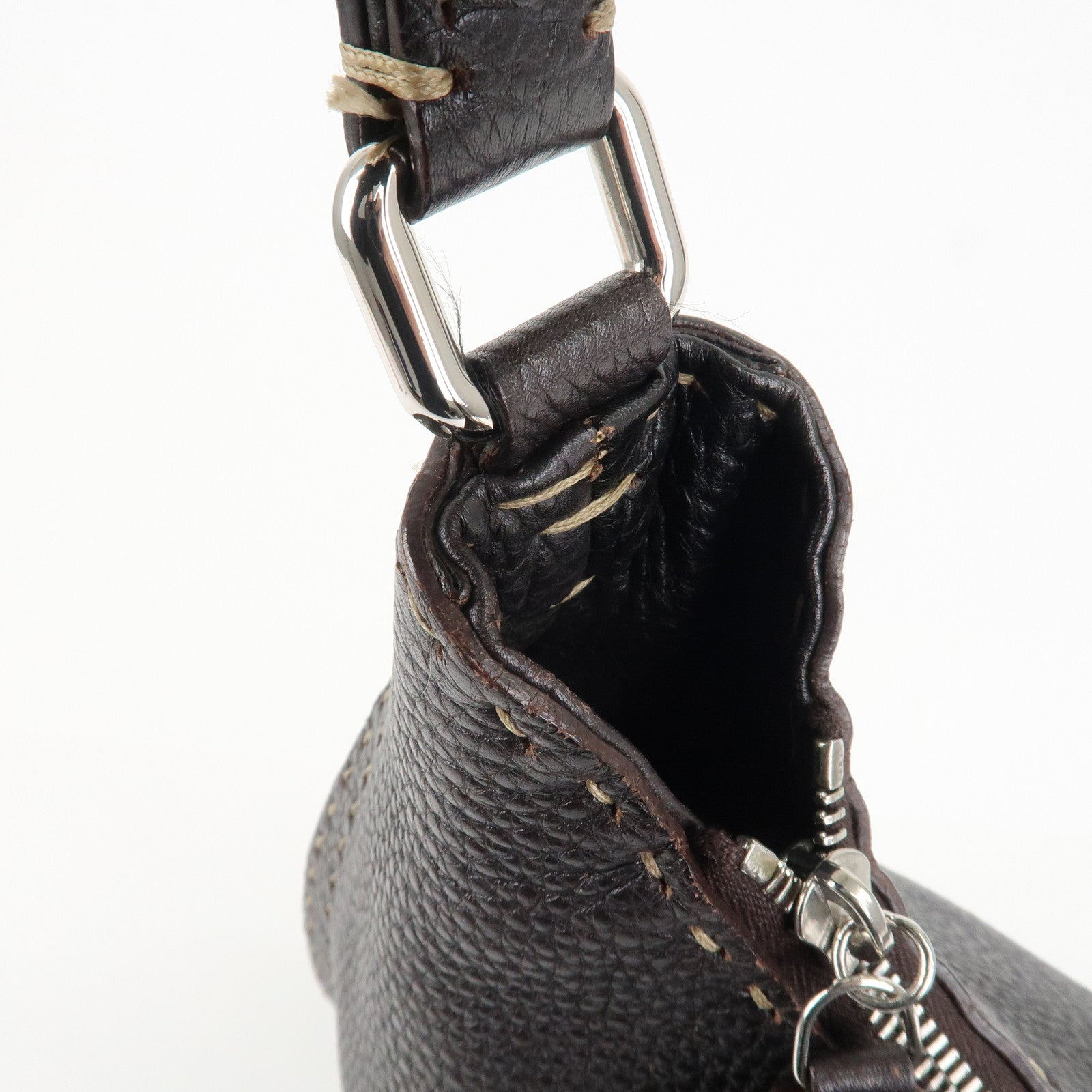 FENDI Selleria Leather Shoulder Bag Hand Bag Brown 8BR582 Used