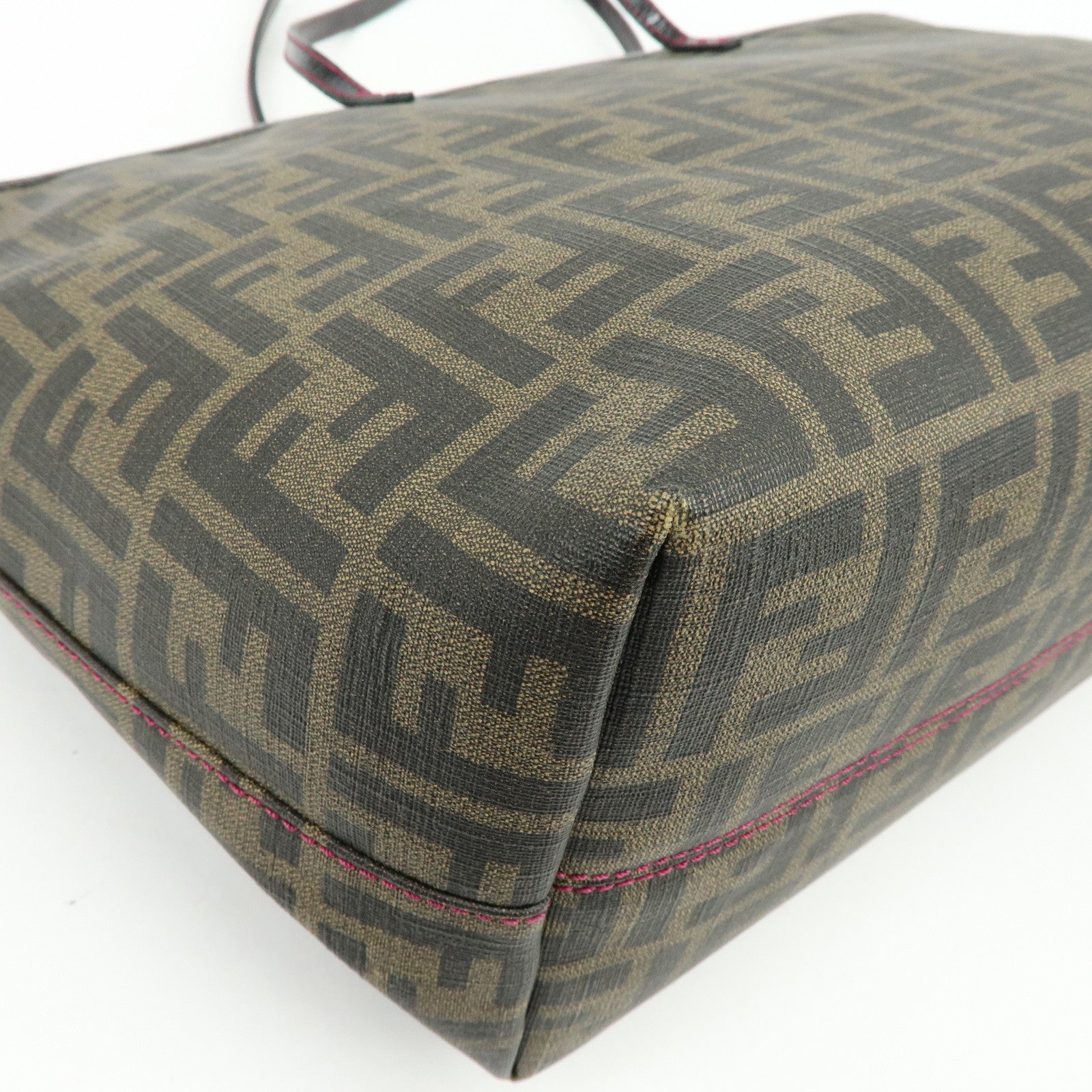 FENDI Zucca PVC Leather Ladybug Tote Shoulder Bag Brown Red 8BH185