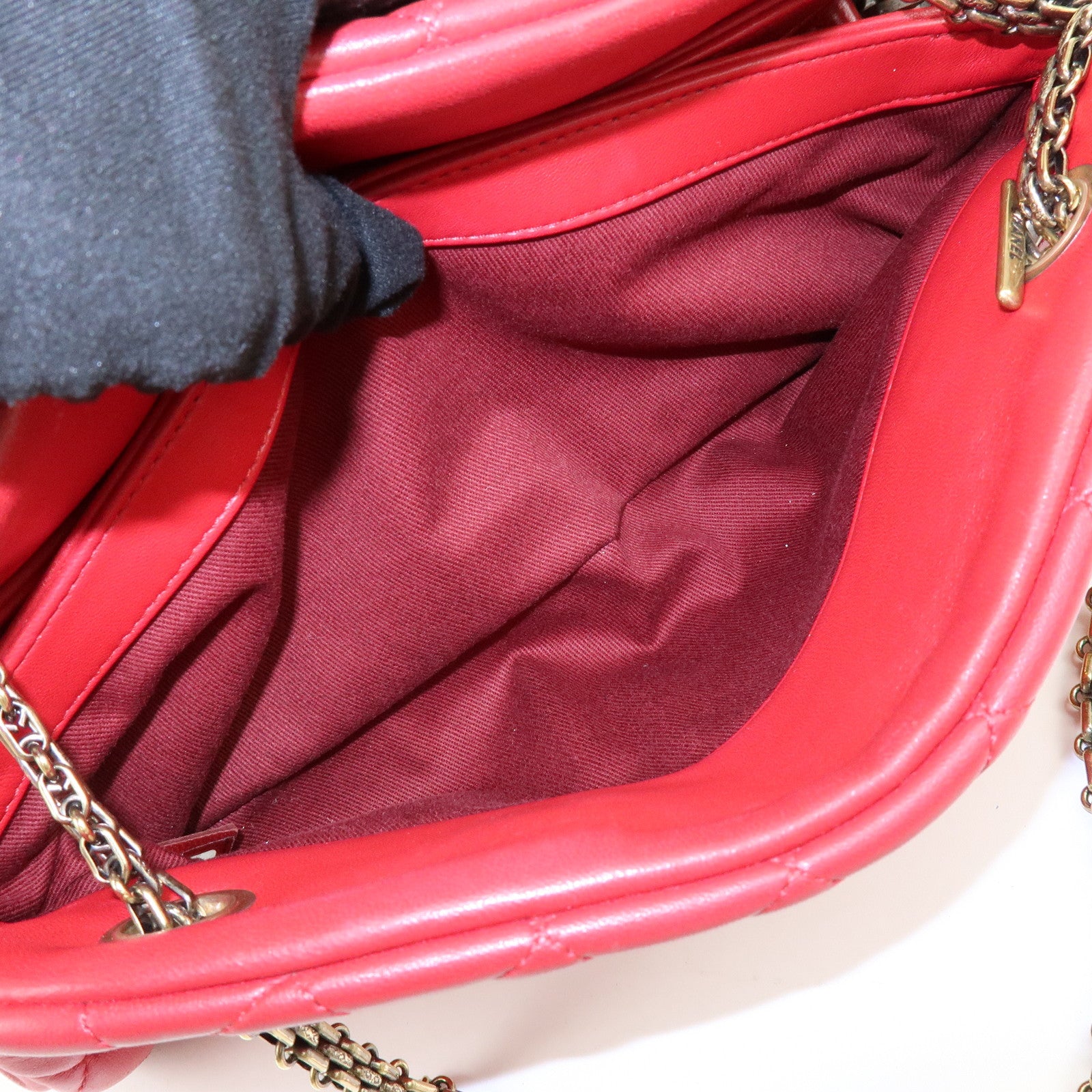 CHANEL Mademoiselle COCO Mark Lamb SKin Chain Shoulder Bag Red