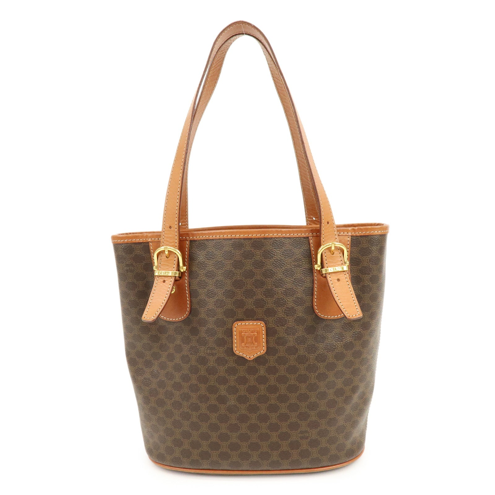 CELINE Macadam PVC Leather Tote Bag Hand Bag Shoulder Bag Brown