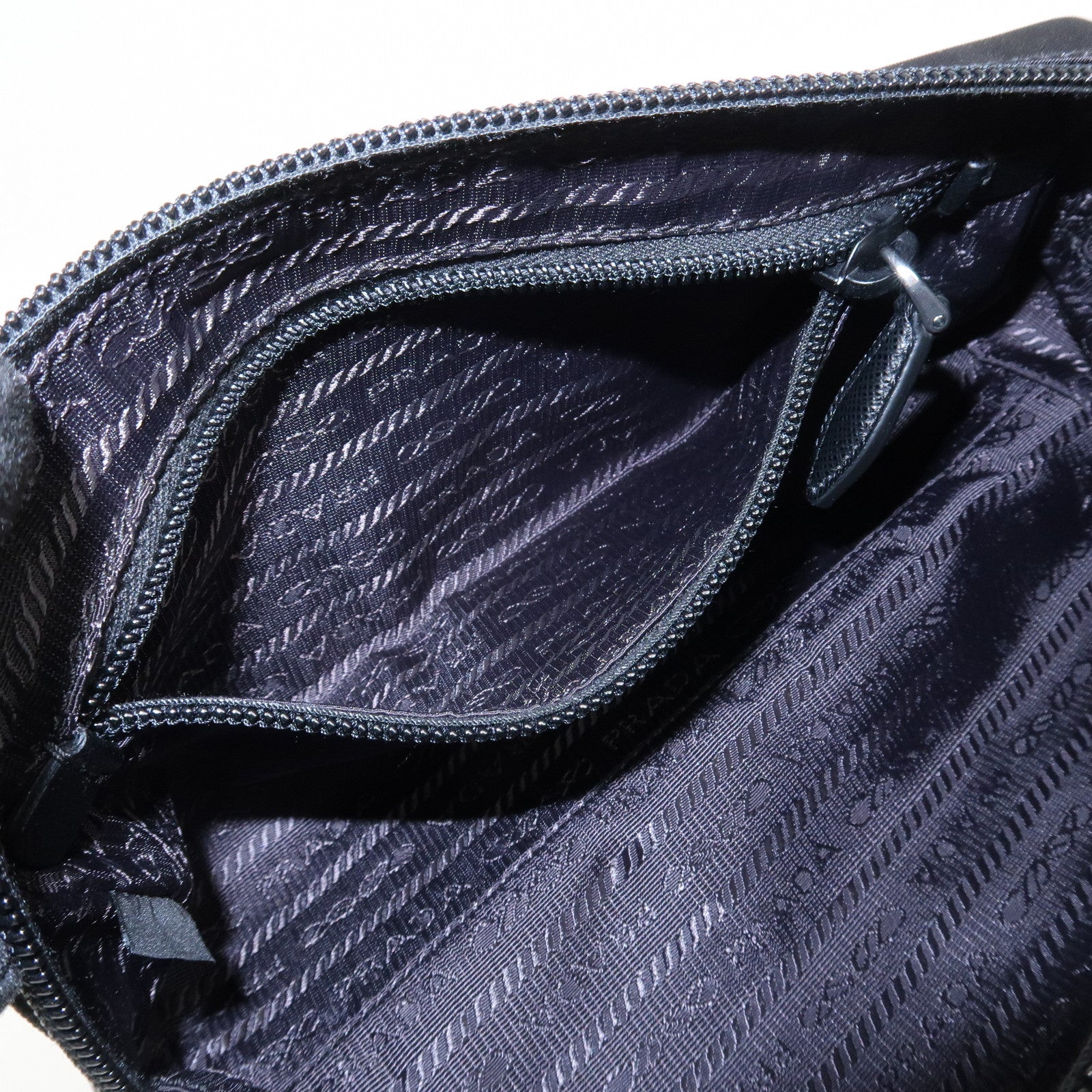 PRADA Logo Nylon Leather Pouch Cosmetic Pouch Black 1NE693