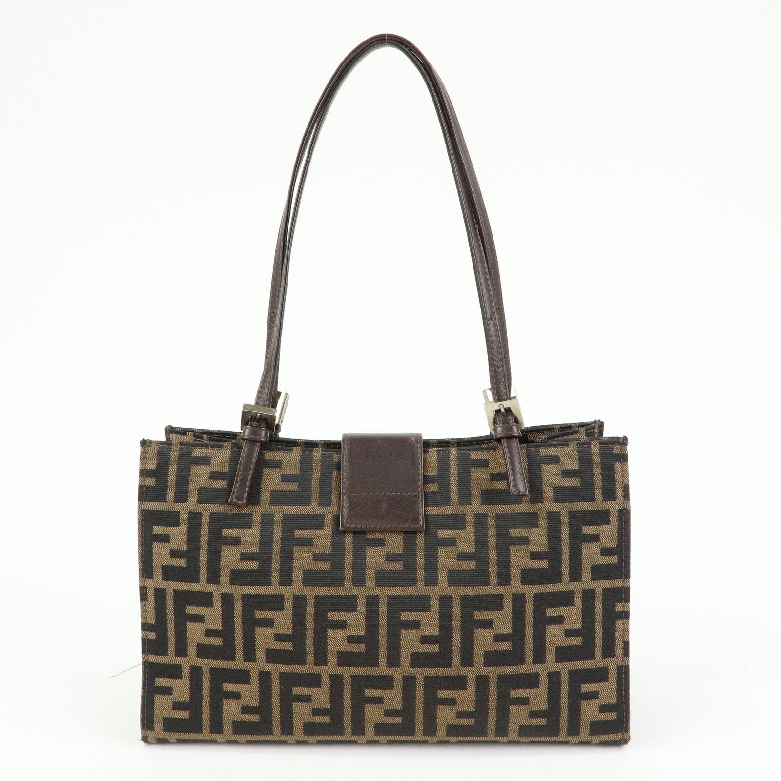 FENDI Zucca Canvas Leather Handbag Shoulder Bag Brown Black