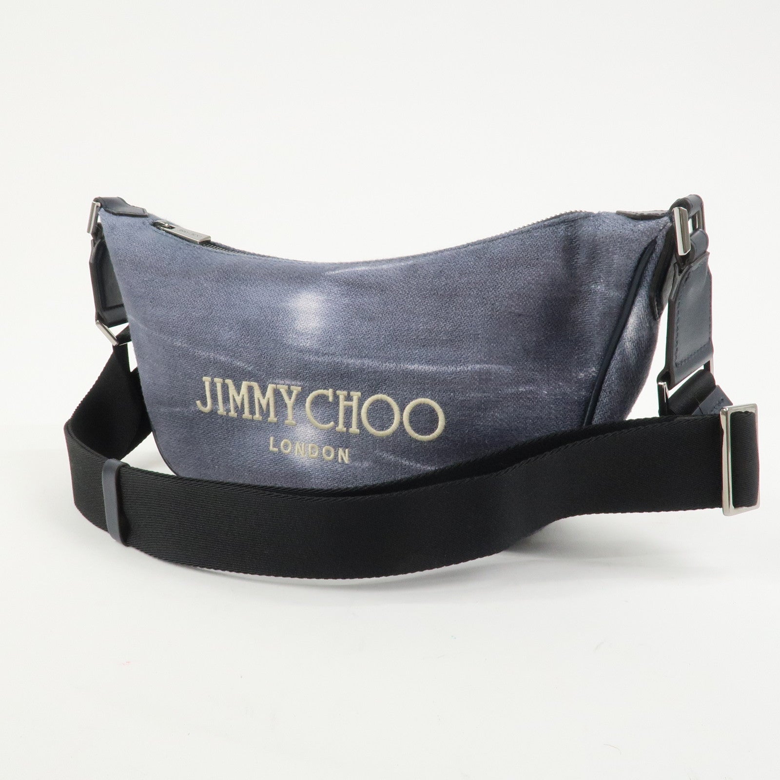 JIMMY CHOO Logo Canvas Leather Shoulder Bag Crossbody Bag Navy