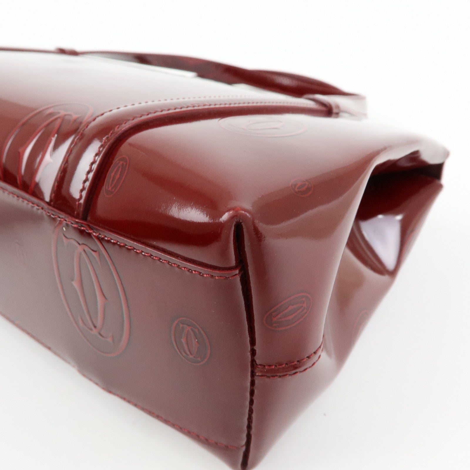 Cartier Happy Birthday Patent Leather Hand Bag Tote Bag Bordeaux