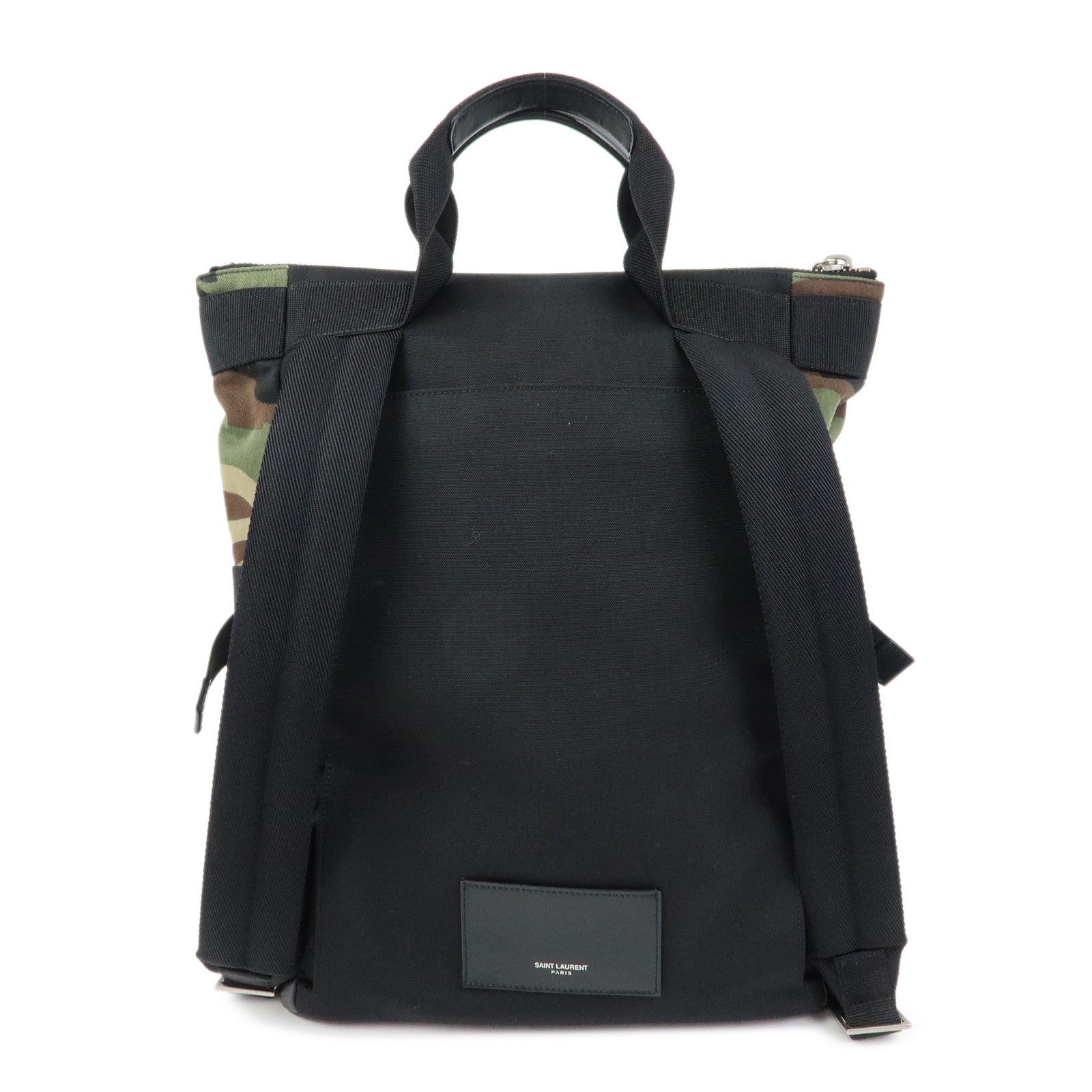 SAINT LAURENT PARIS Nylon Canvas Leather Backpack Camouflage 484172