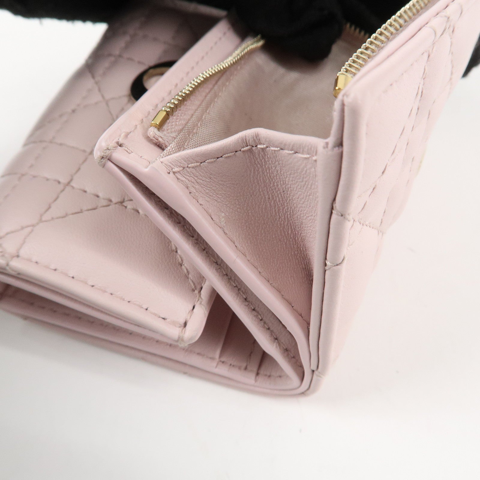 Christian Dior Cannage Leather Compact Wallet Pink Used