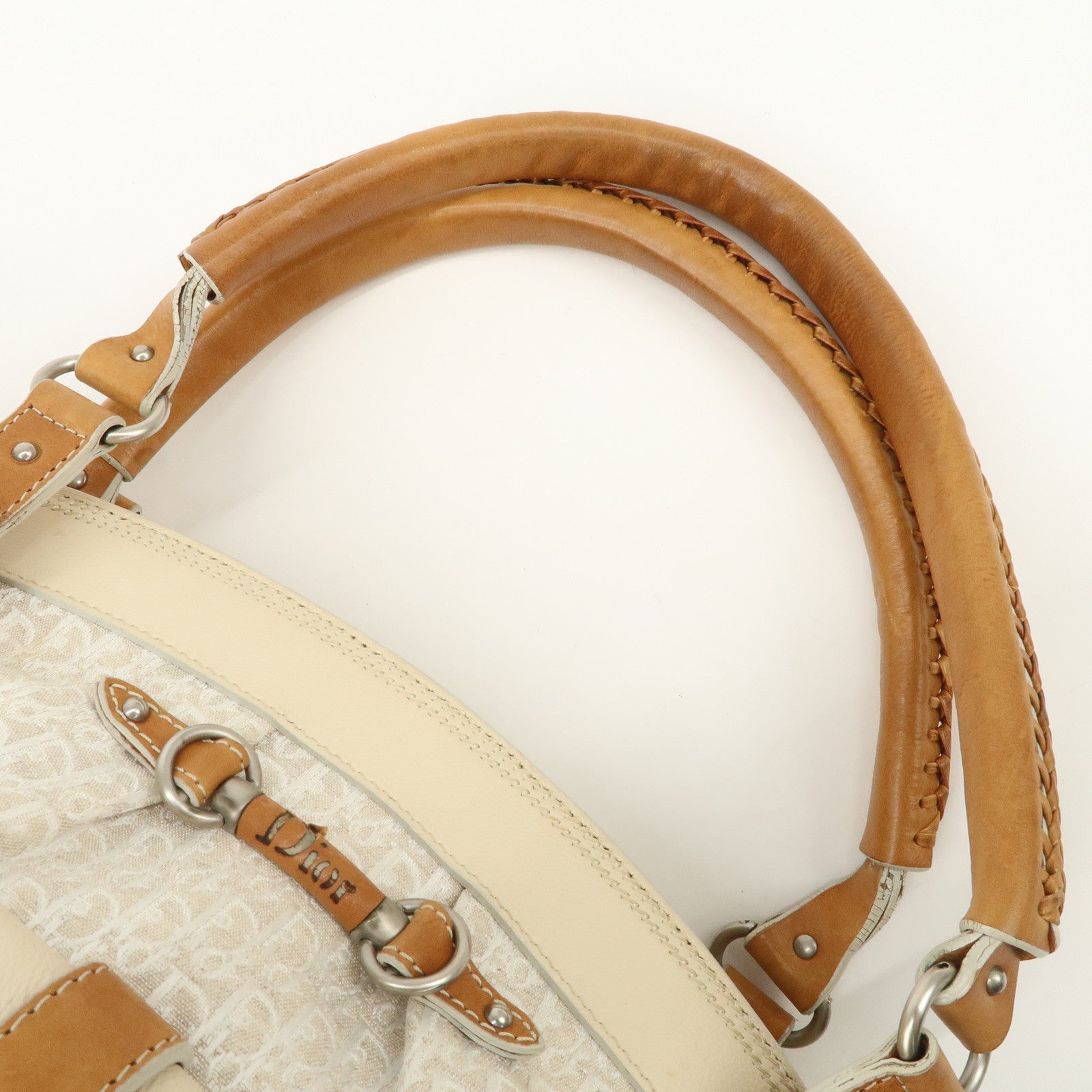 Christian Dior Trotter Canvas Leather Shoulder Bag Brown Ivory