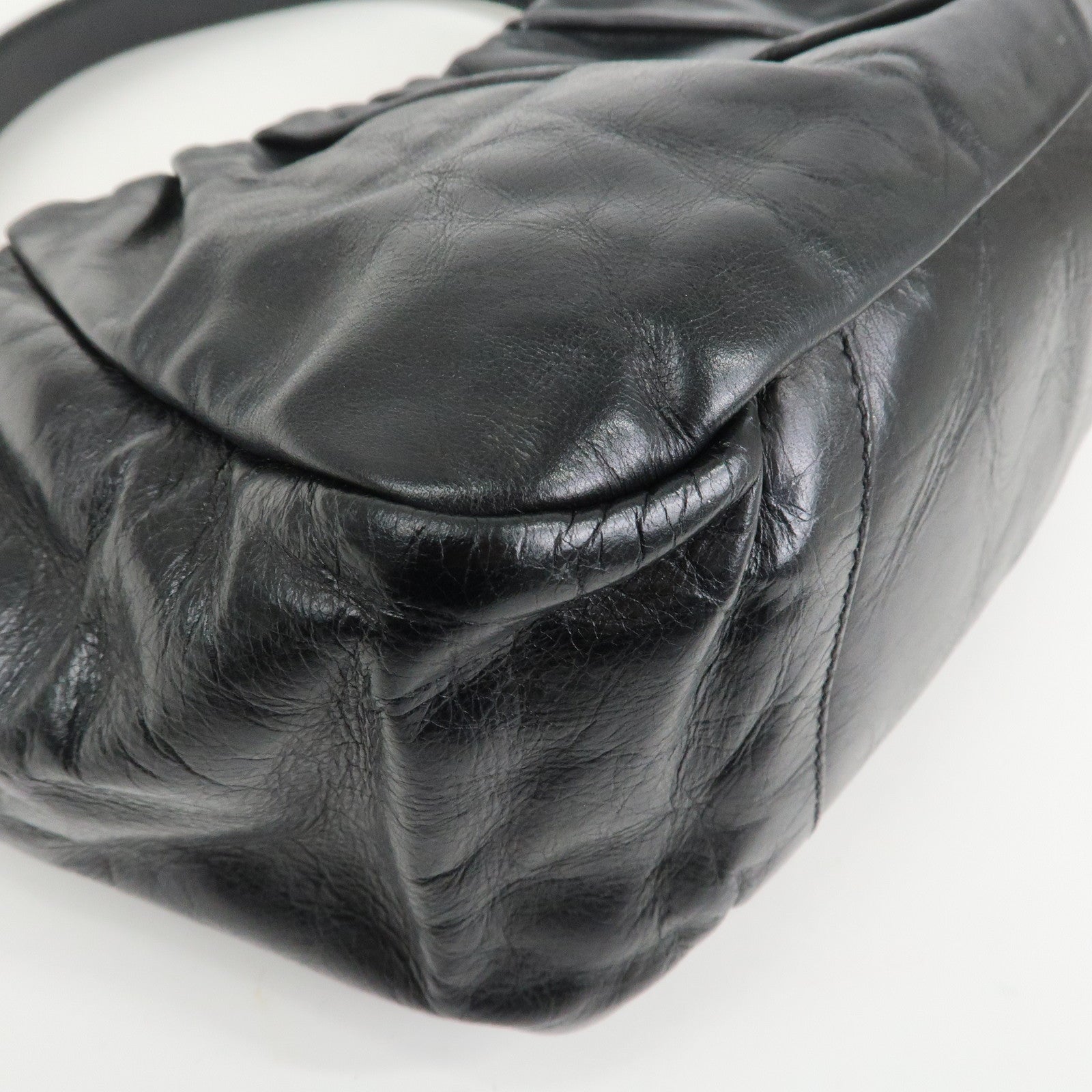 PRADA Triangle Logo Leather 2Way Bag Hand Bag Black BN1642