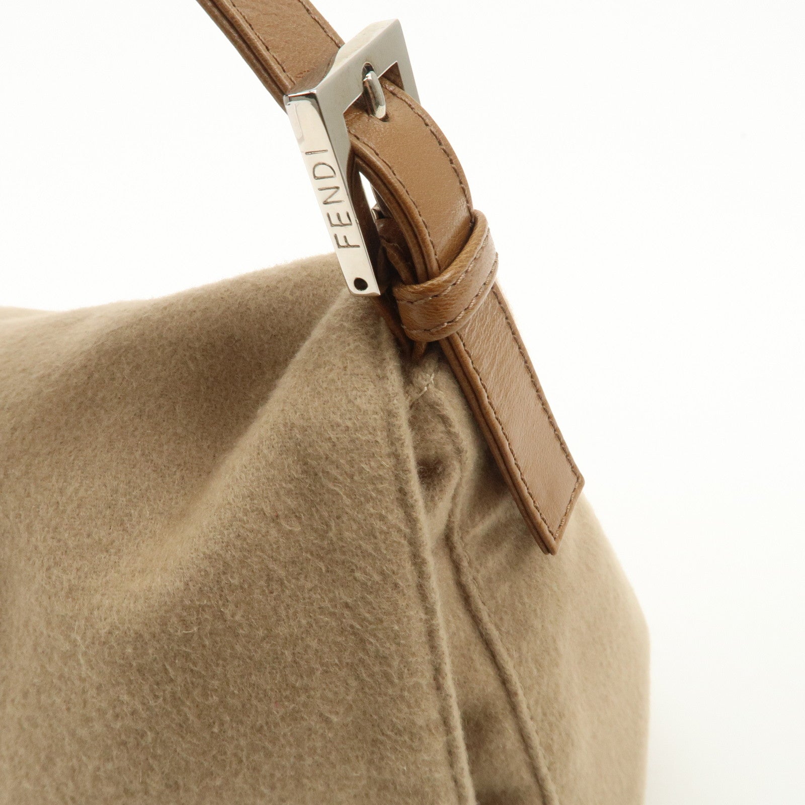 FENDI Zucca Mamma Baguette Wool Shoulder Bag Black Brown 26325