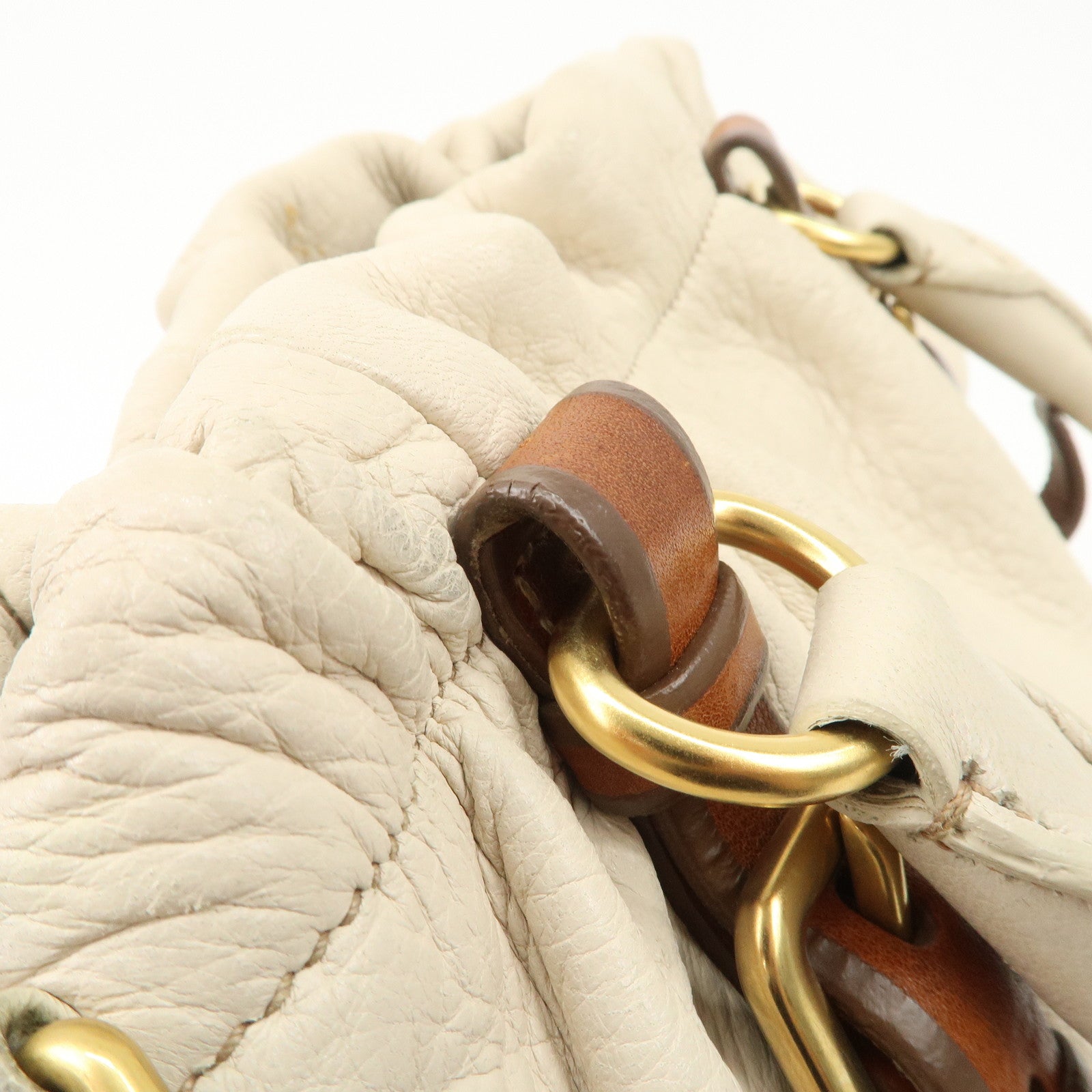 PRADA Leather 2Way Bag Tote Bag Brown White BN1773 Used