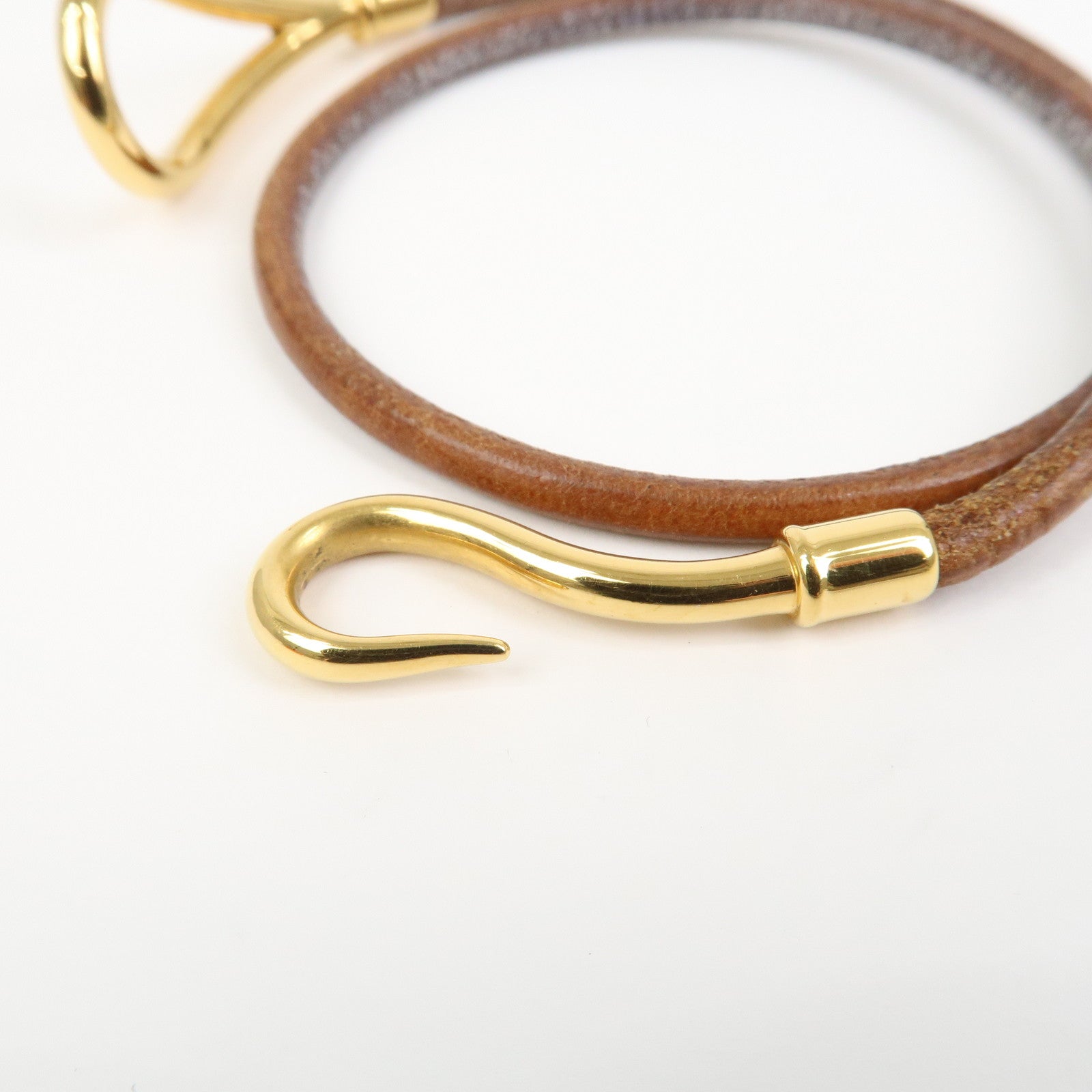 HERMES Jumbo Choker Leather Metal Bracelet Brown